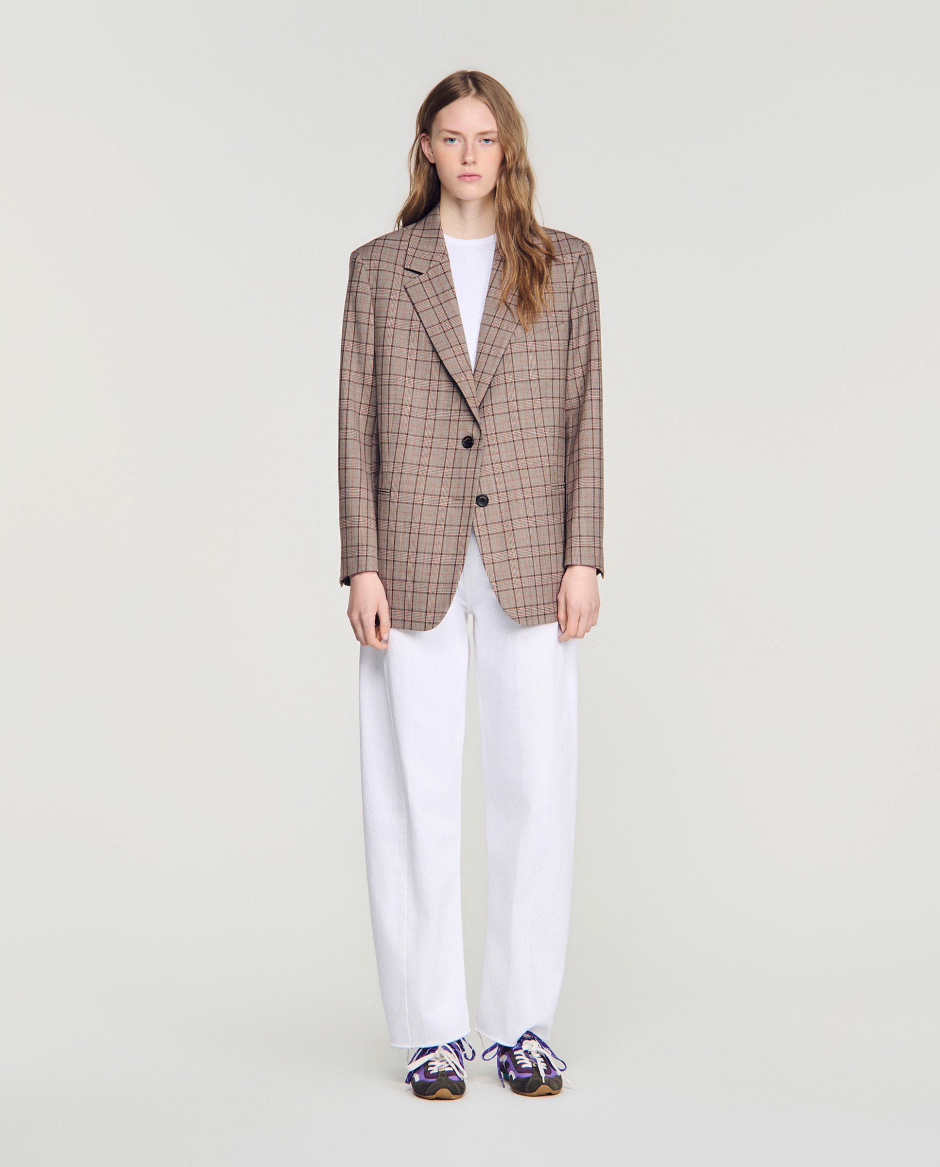 Blazer sastre de mujer de cuadros y corte ancho - Sandro - Marrón Marrón-3