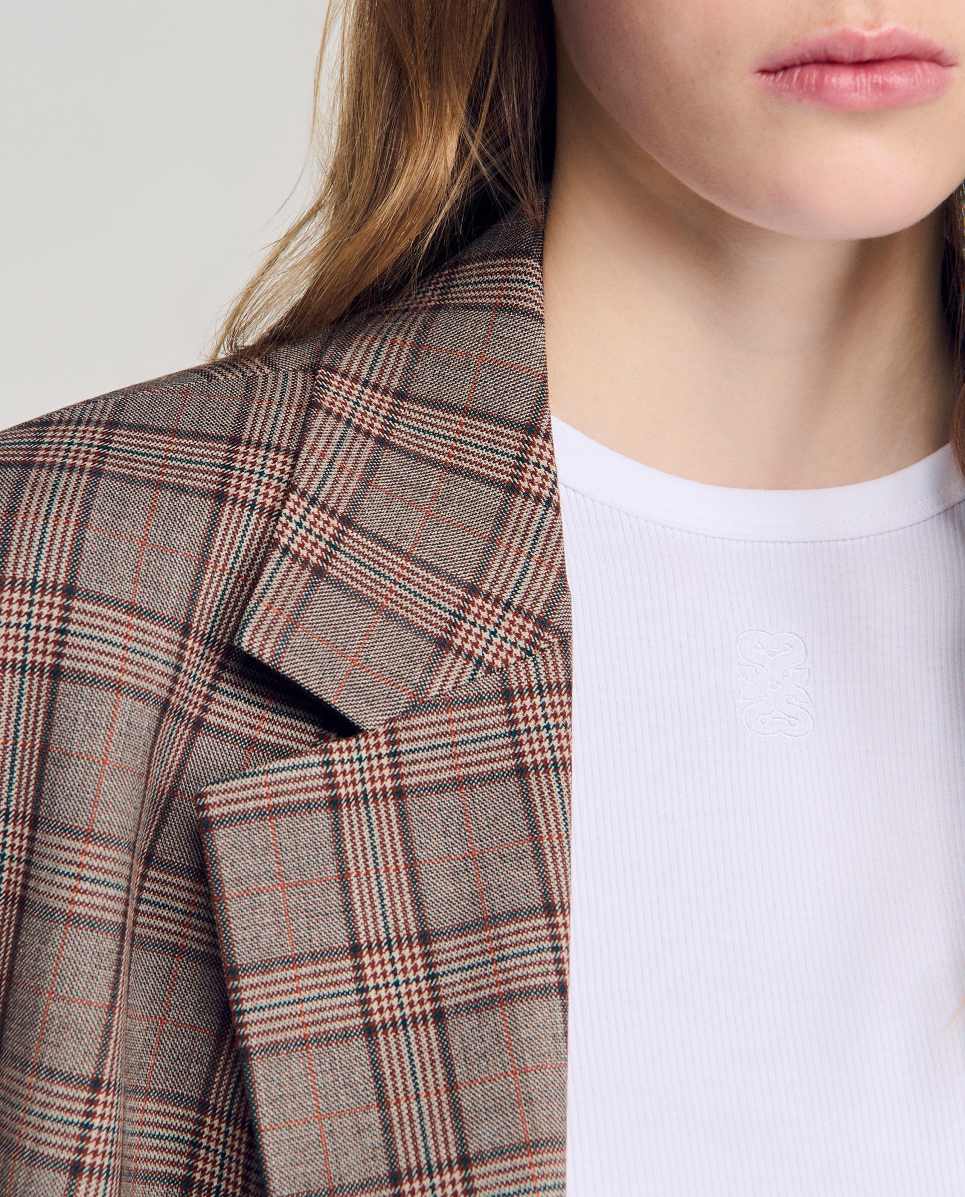 Blazer sastre de mujer de cuadros y corte ancho - Sandro - Marrón Marrón-4