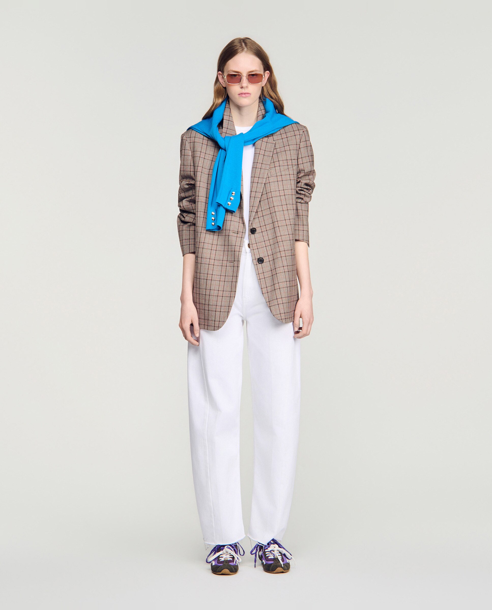 Blazer sastre de mujer de cuadros y corte ancho - Sandro - Marrón Marrón-5
