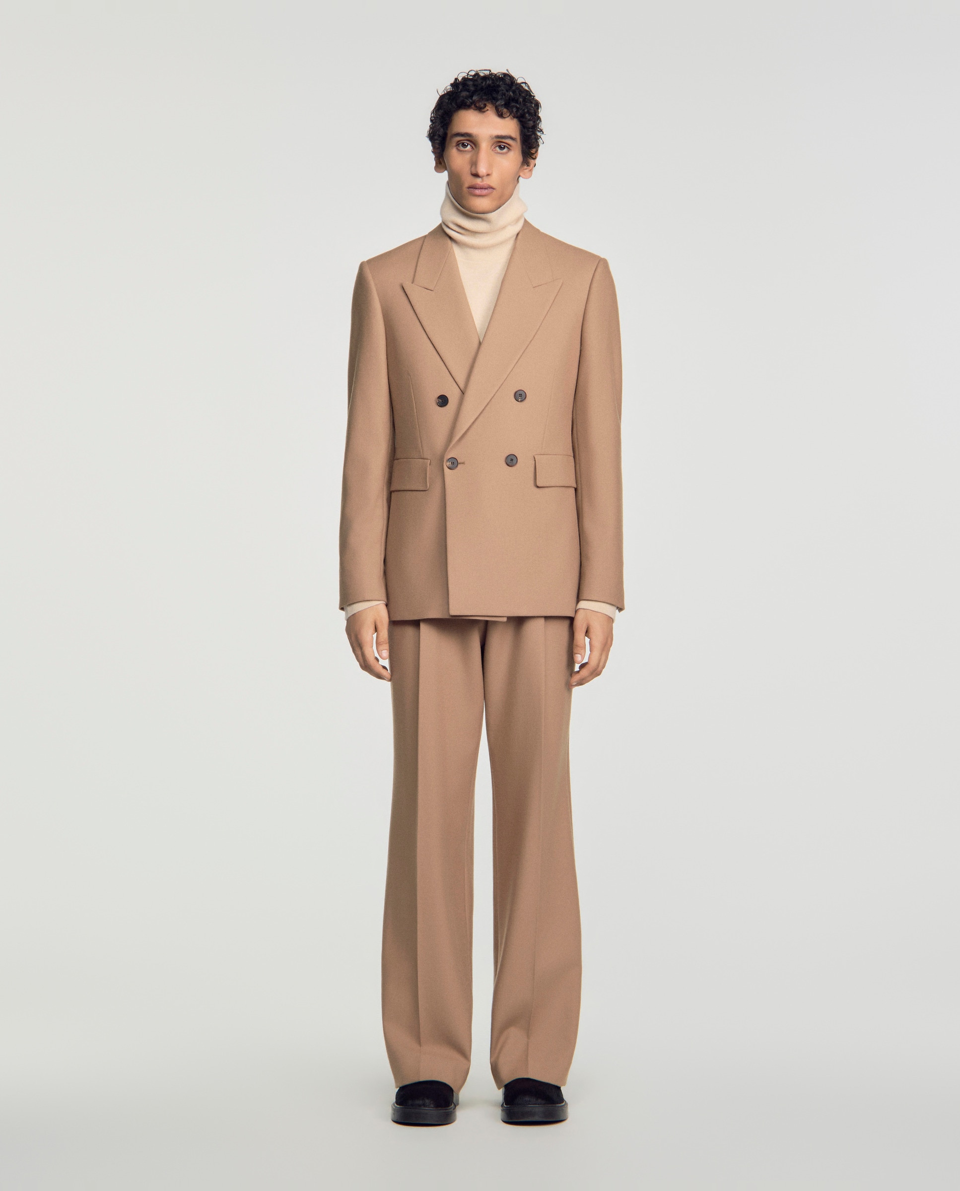 Chaqueta de traje cruzada clásica lana virgen para hombre - Sandro - Camel Camel-3