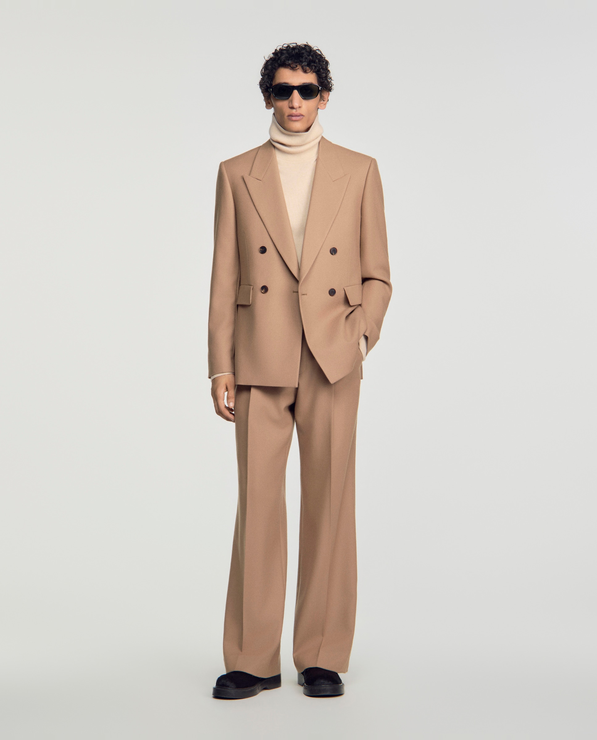 Chaqueta de traje cruzada clásica lana virgen para hombre - Sandro - Camel Camel-5