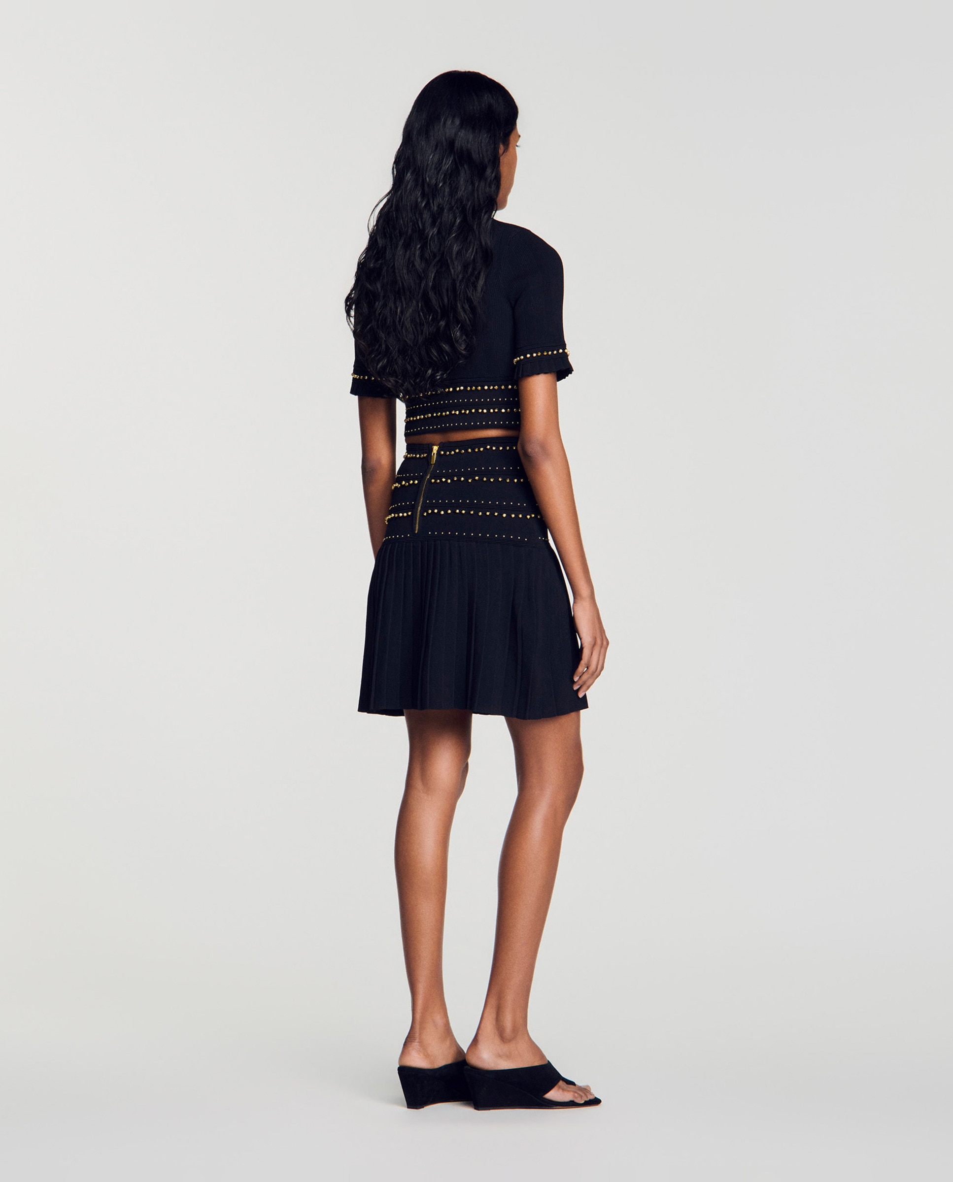 Falda corta acampanada con borlas - Sandro - Negro Negro-3