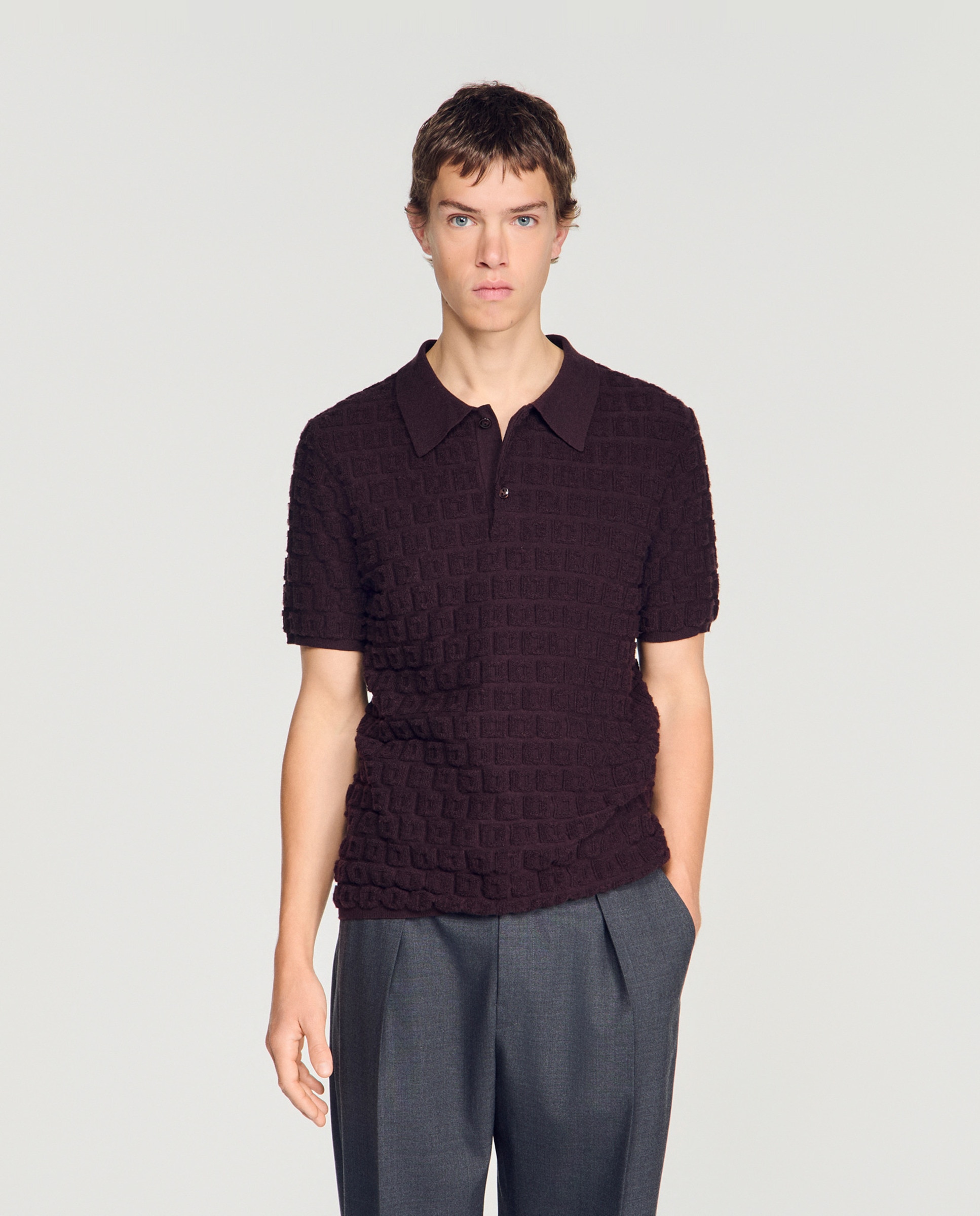 Polo de hombre de punto de rizo de manga corta