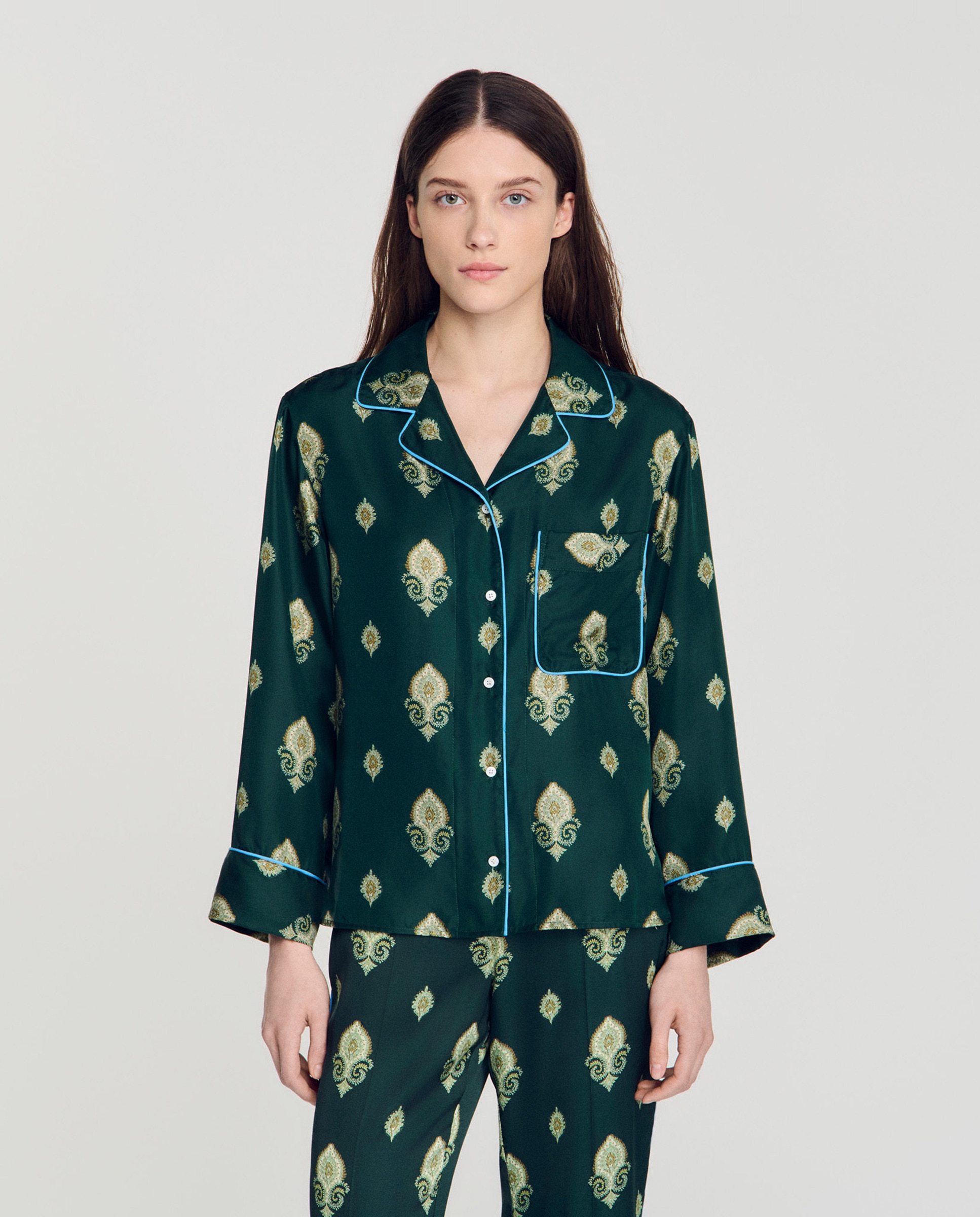 Camisa de mujer pijama estampada paisley de manga larga - Sandro - Verde Verde-1