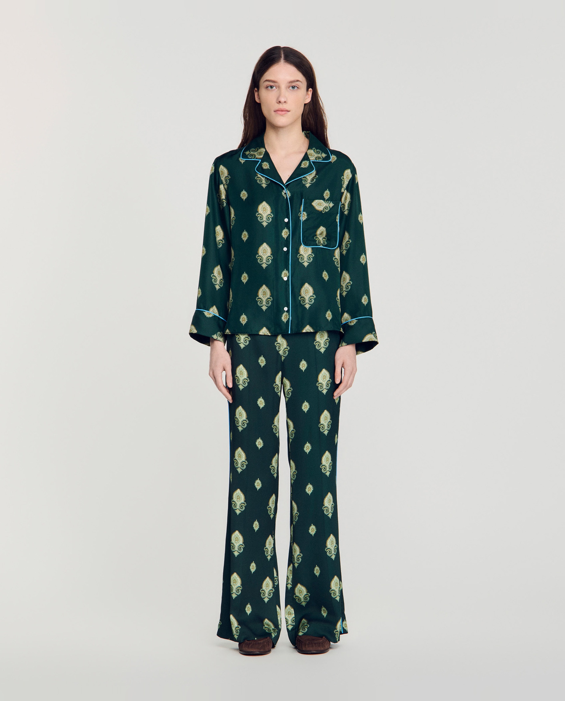 Camisa de mujer pijama estampada paisley de manga larga - Sandro - Verde Verde-3