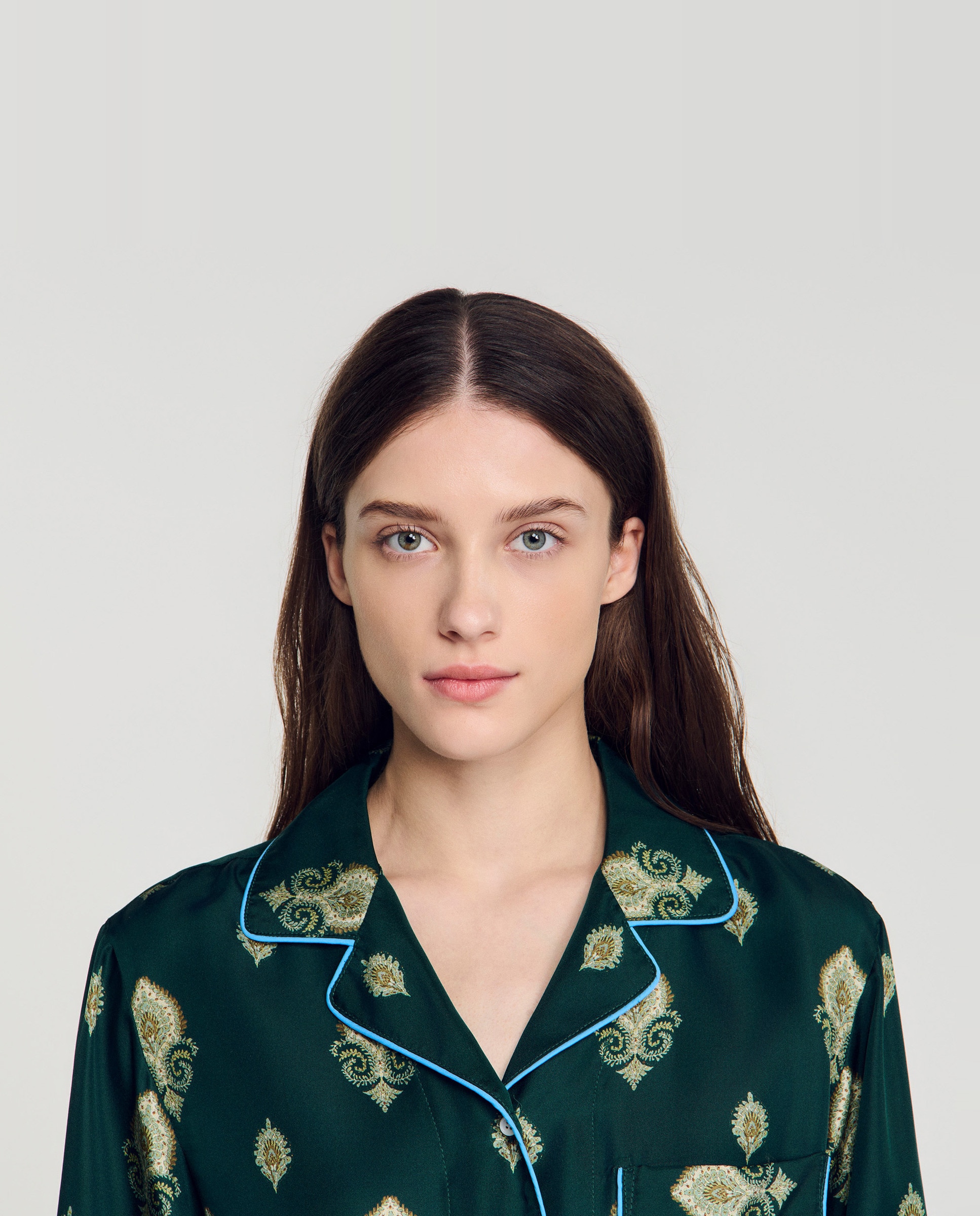 Camisa de mujer pijama estampada paisley de manga larga - Sandro - Verde Verde-4