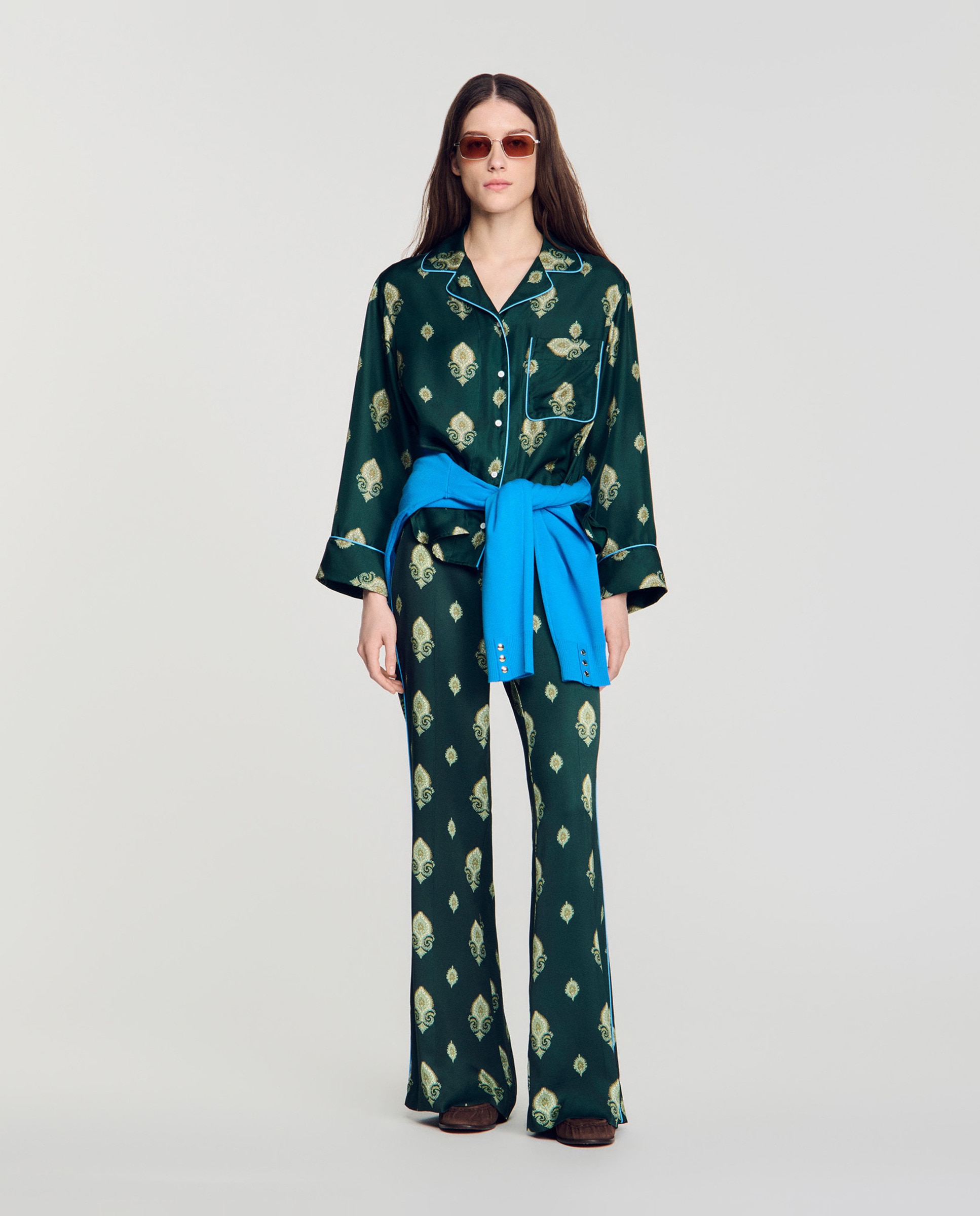 Camisa de mujer pijama estampada paisley de manga larga - Sandro - Verde Verde-5