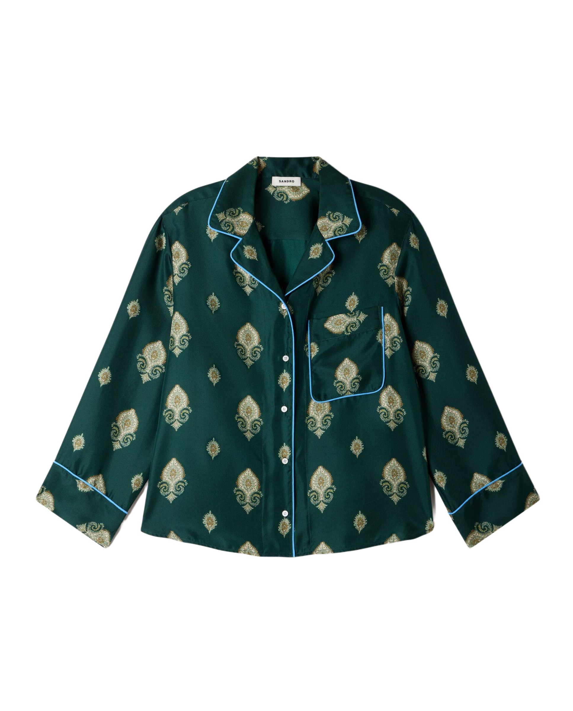 Camisa de mujer pijama estampada paisley de manga larga - Sandro - Verde Verde-6