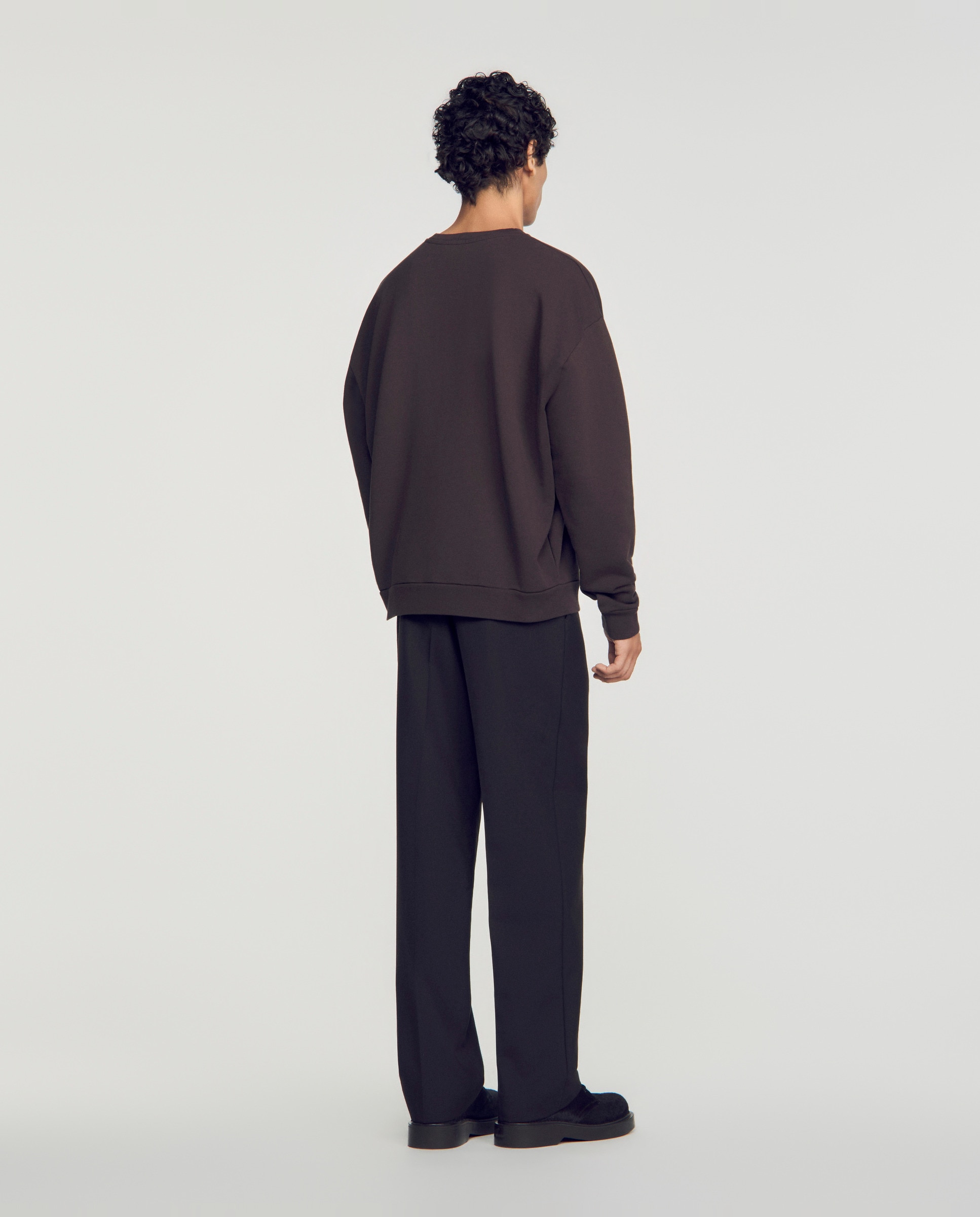 Sudadera sin capucha de hombre oversize con flor flocada - Sandro - Marrón oscuro Marrón oscuro-2