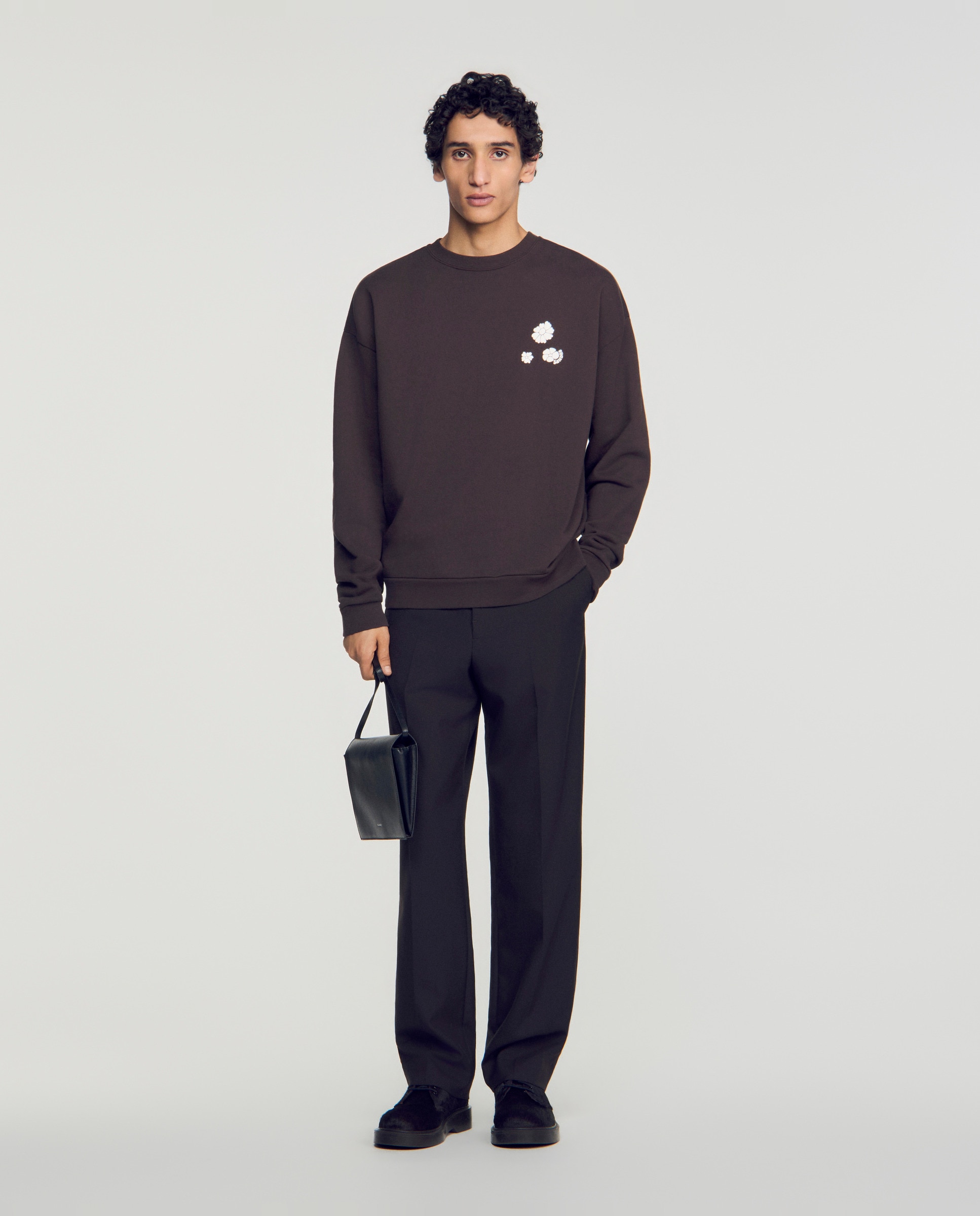 Sudadera sin capucha de hombre oversize con flor flocada - Sandro - Marrón oscuro Marrón oscuro-4
