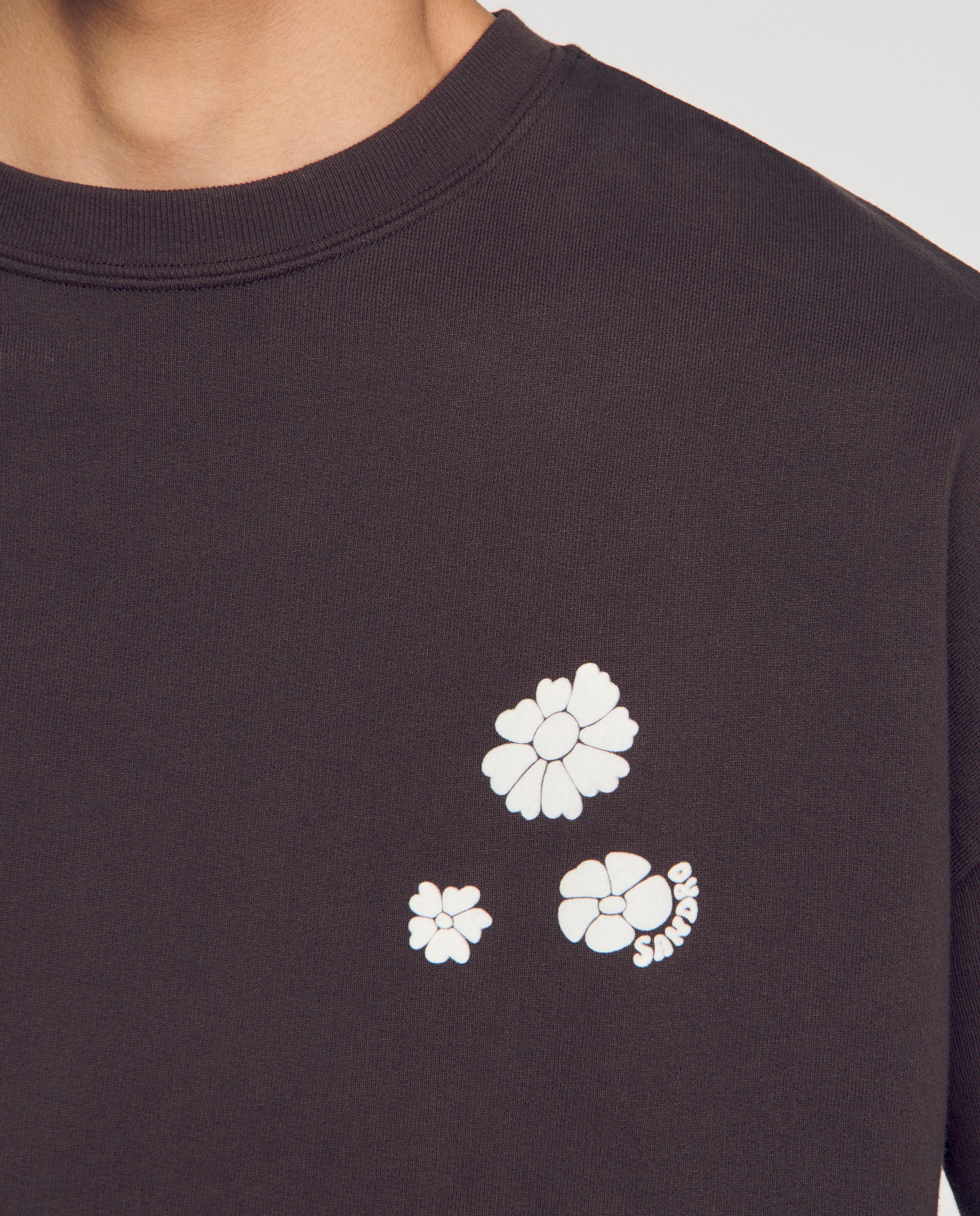 Sudadera sin capucha de hombre oversize con flor flocada - Sandro - Marrón oscuro Marrón oscuro-5