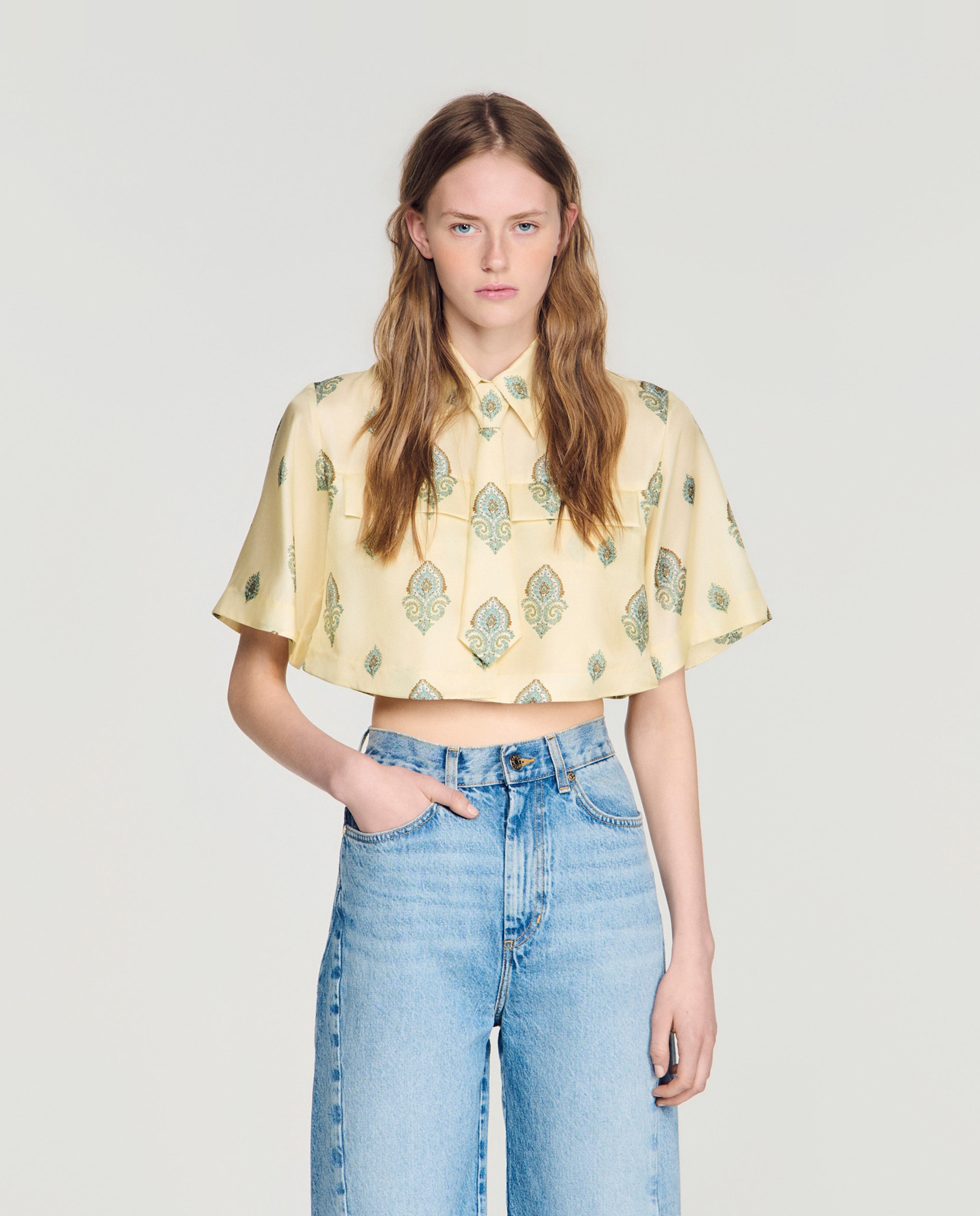 Top de mujer corto efecto 2 en 1 estampado paisley - Sandro - Amarillo Amarillo-1