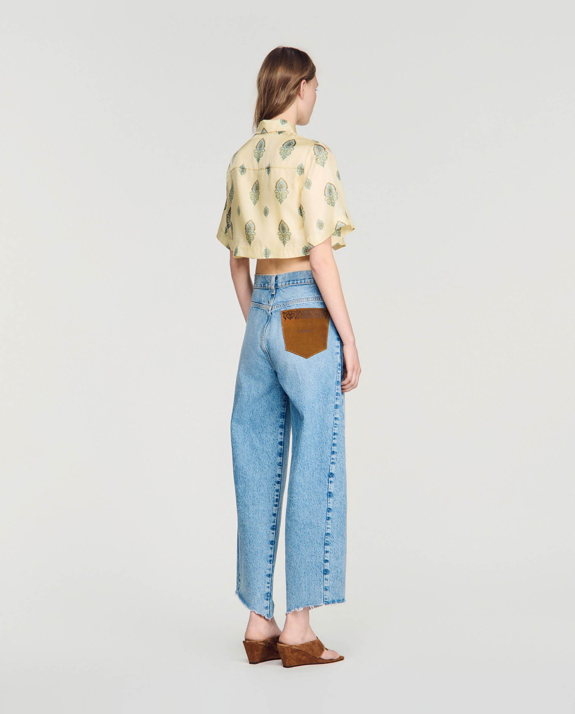 Top de mujer corto efecto 2 en 1 estampado paisley - Sandro - Amarillo Amarillo-2