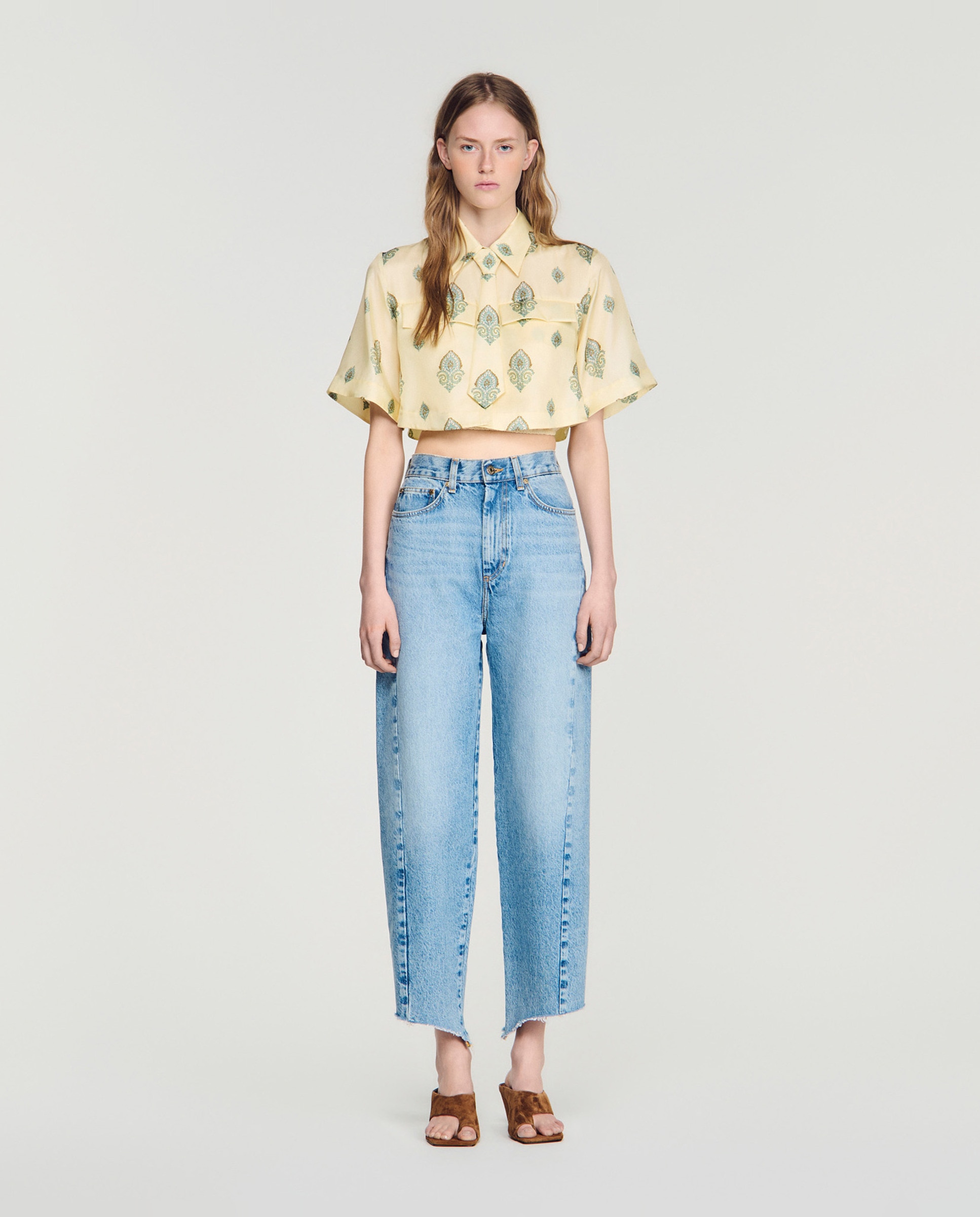 Top de mujer corto efecto 2 en 1 estampado paisley - Sandro - Amarillo Amarillo-3