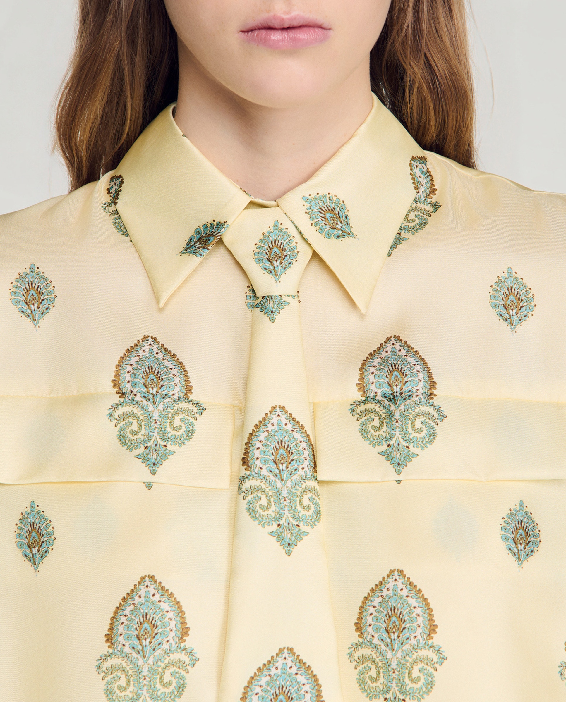 Top de mujer corto efecto 2 en 1 estampado paisley - Sandro - Amarillo Amarillo-4