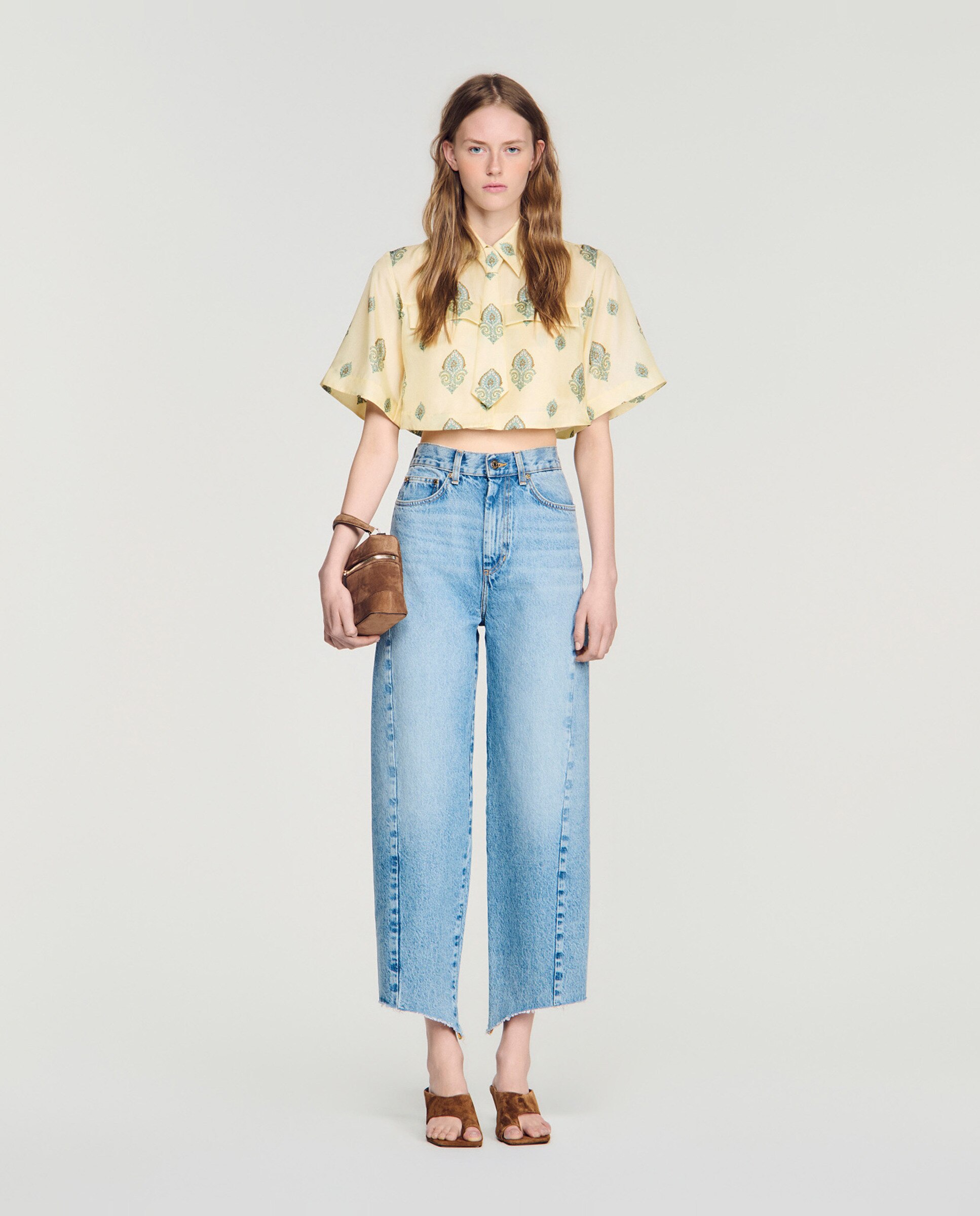 Top de mujer corto efecto 2 en 1 estampado paisley - Sandro - Amarillo Amarillo-5