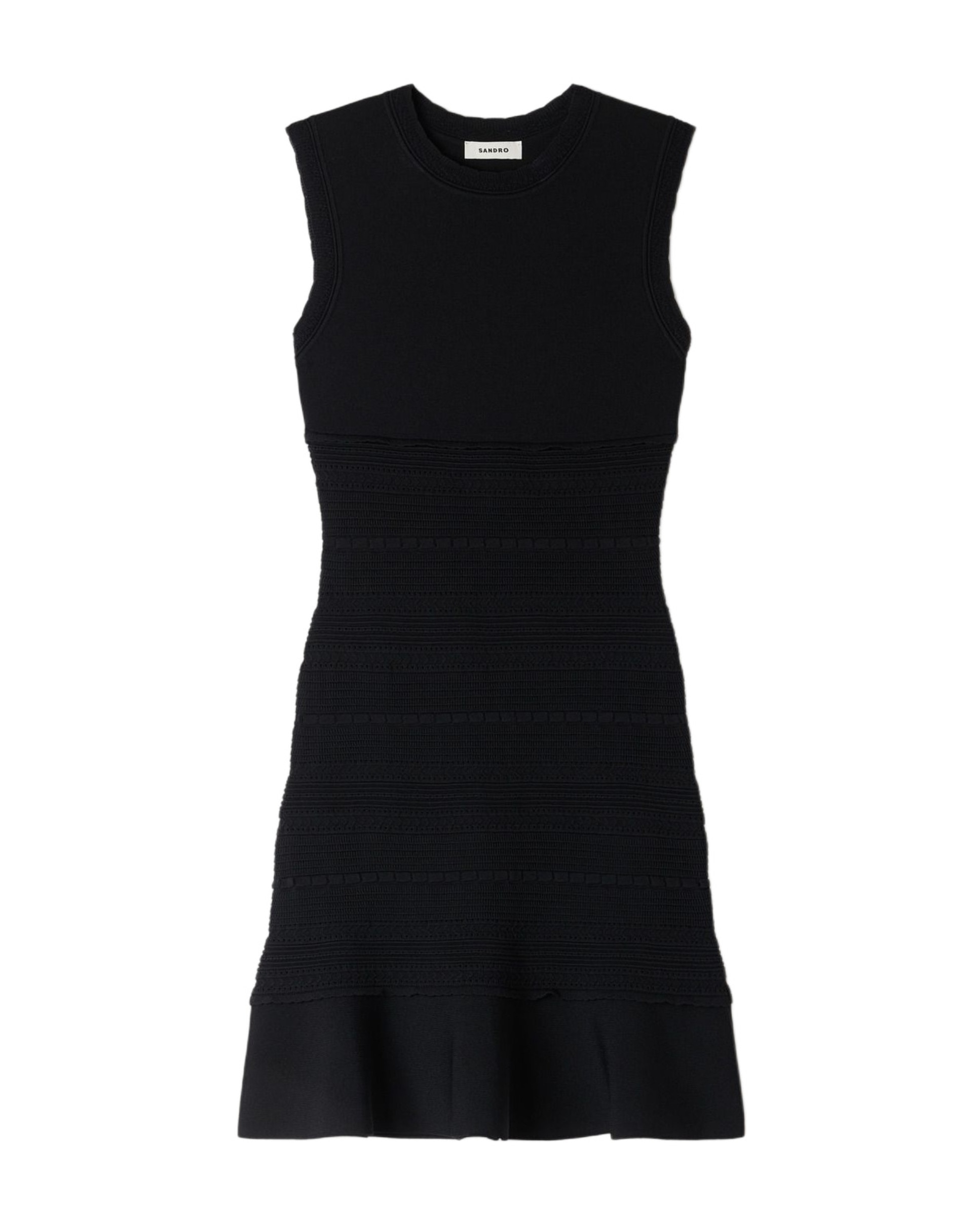 Vestido corto de punto fantasía entallado y acampanado - Sandro - Negro Negro-6