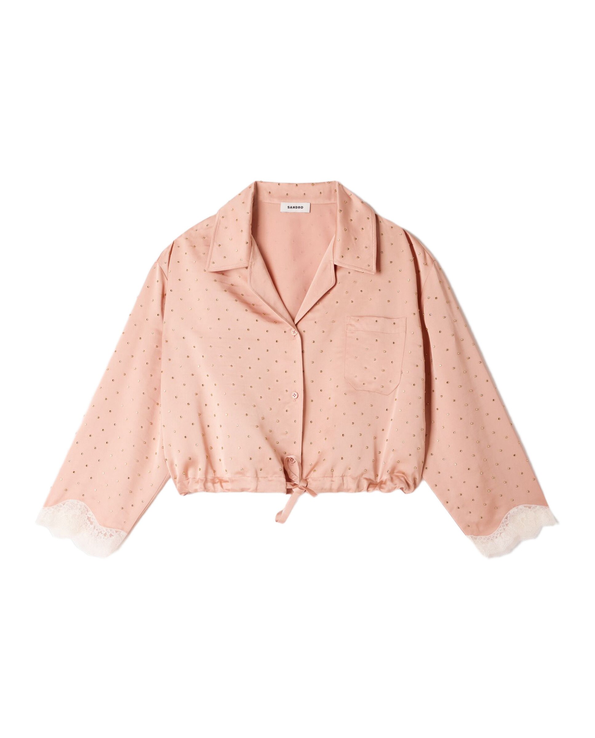 Camisa corta de mujer con strass y manga 3/4 - Sandro - Natural Natural-6