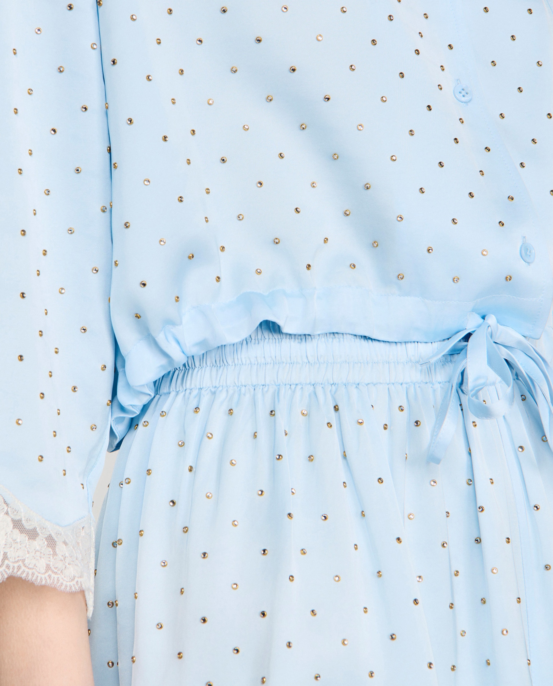 Camisa corta de mujer con strass y manga 3/4 - Sandro - Azul claro Azul claro-4