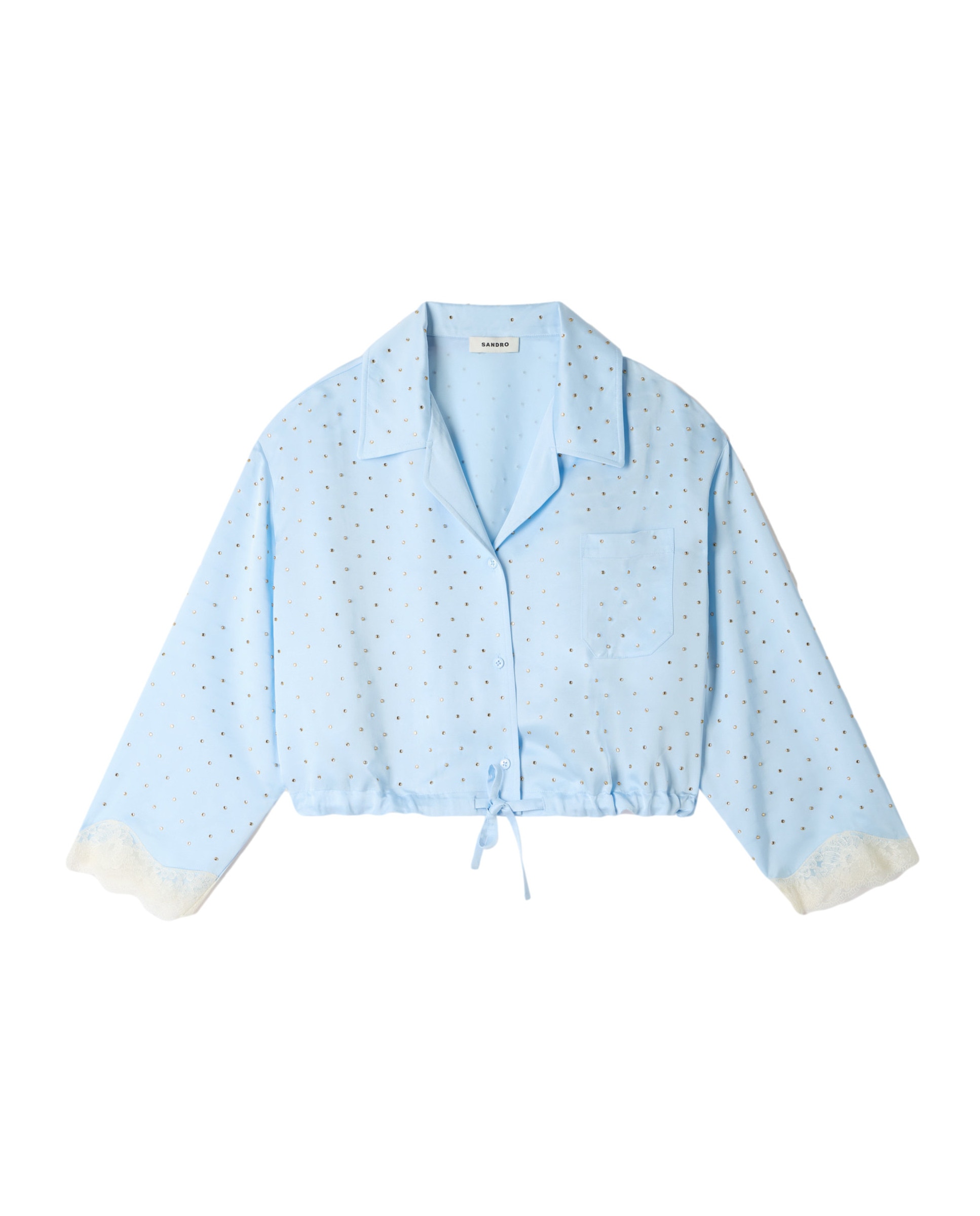 Camisa corta de mujer con strass y manga 3/4 - Sandro - Azul claro Azul claro-6