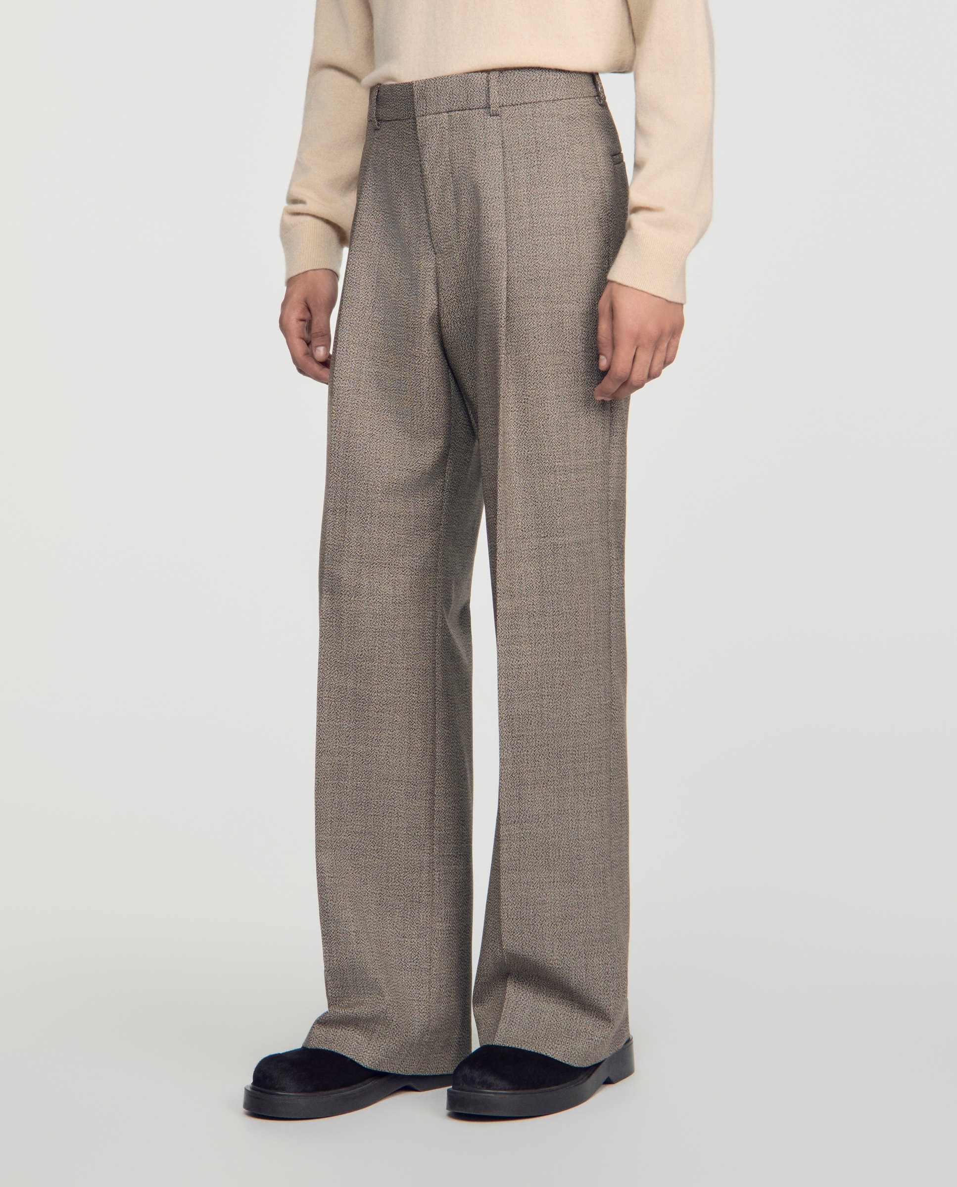 Pantalón de traje para hombre corte ancho lana virgen - Sandro - Marrón Marrón-2