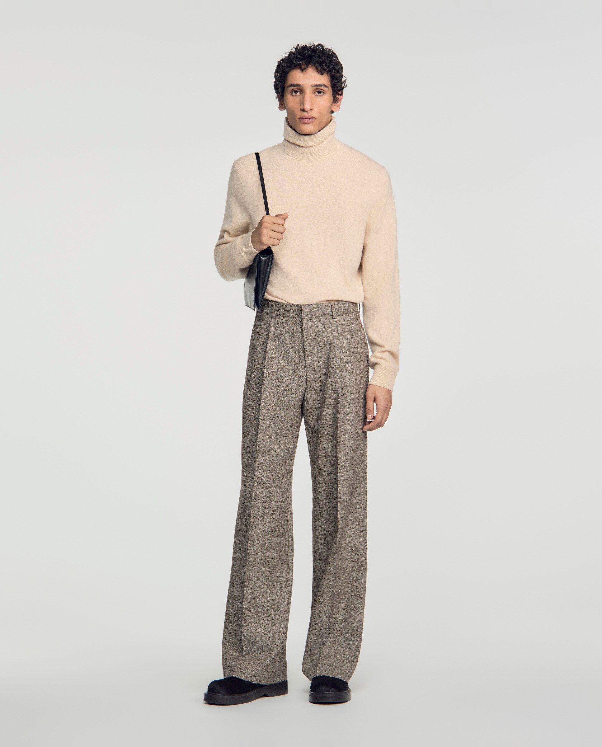 Pantalón de traje para hombre corte ancho lana virgen - Sandro - Marrón Marrón-5