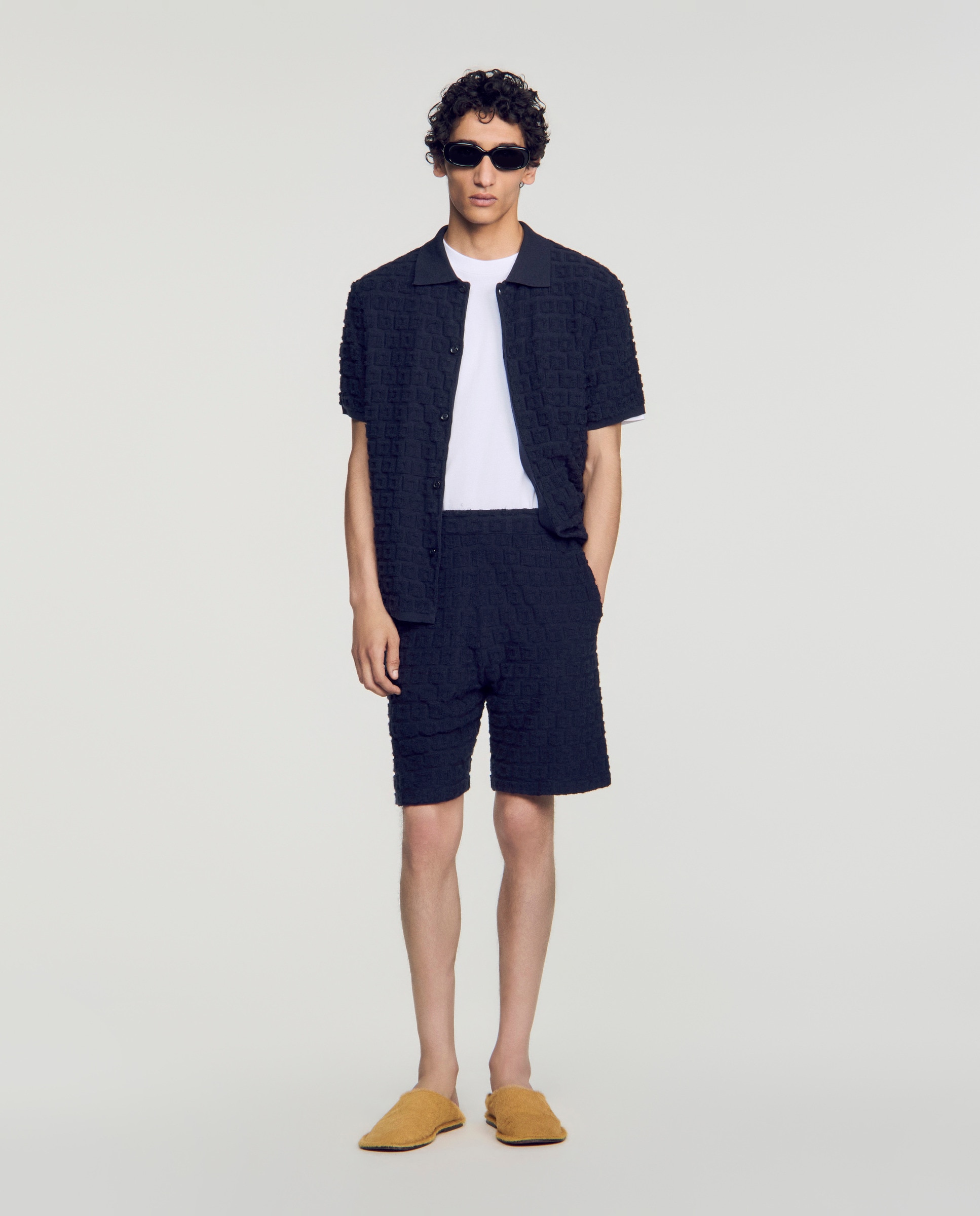 Pantalones cortos de lino de hombre de punto de rizo corte clásico - Sandro - Azul marino Azul marino-5