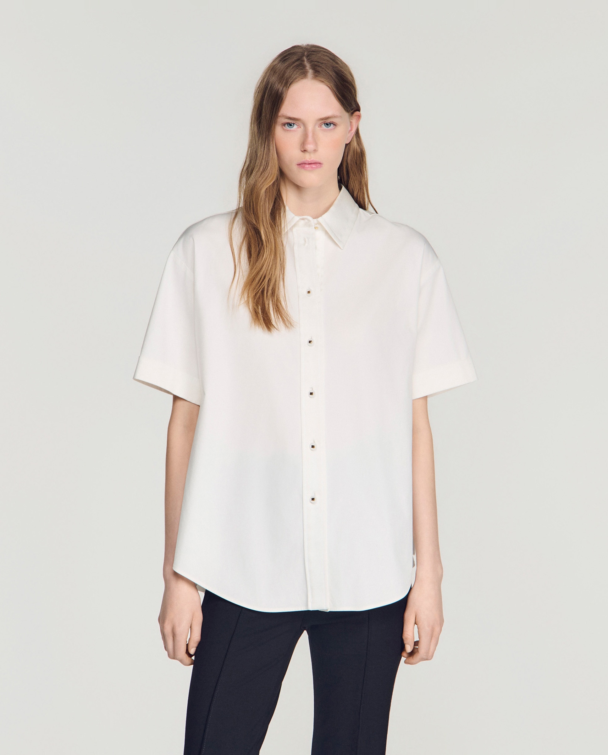 Camisa de mujer oversize con espalda plisada - Sandro - Blanco Blanco-1