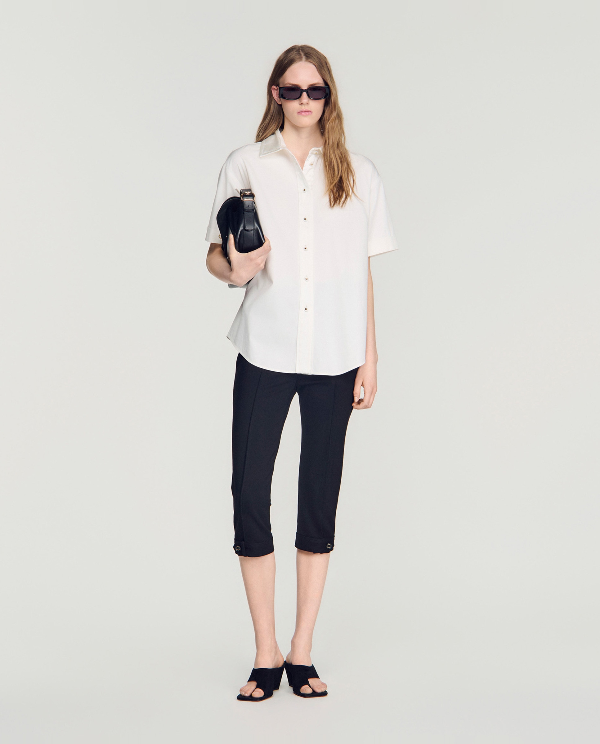 Camisa de mujer oversize con espalda plisada - Sandro - Blanco Blanco-5