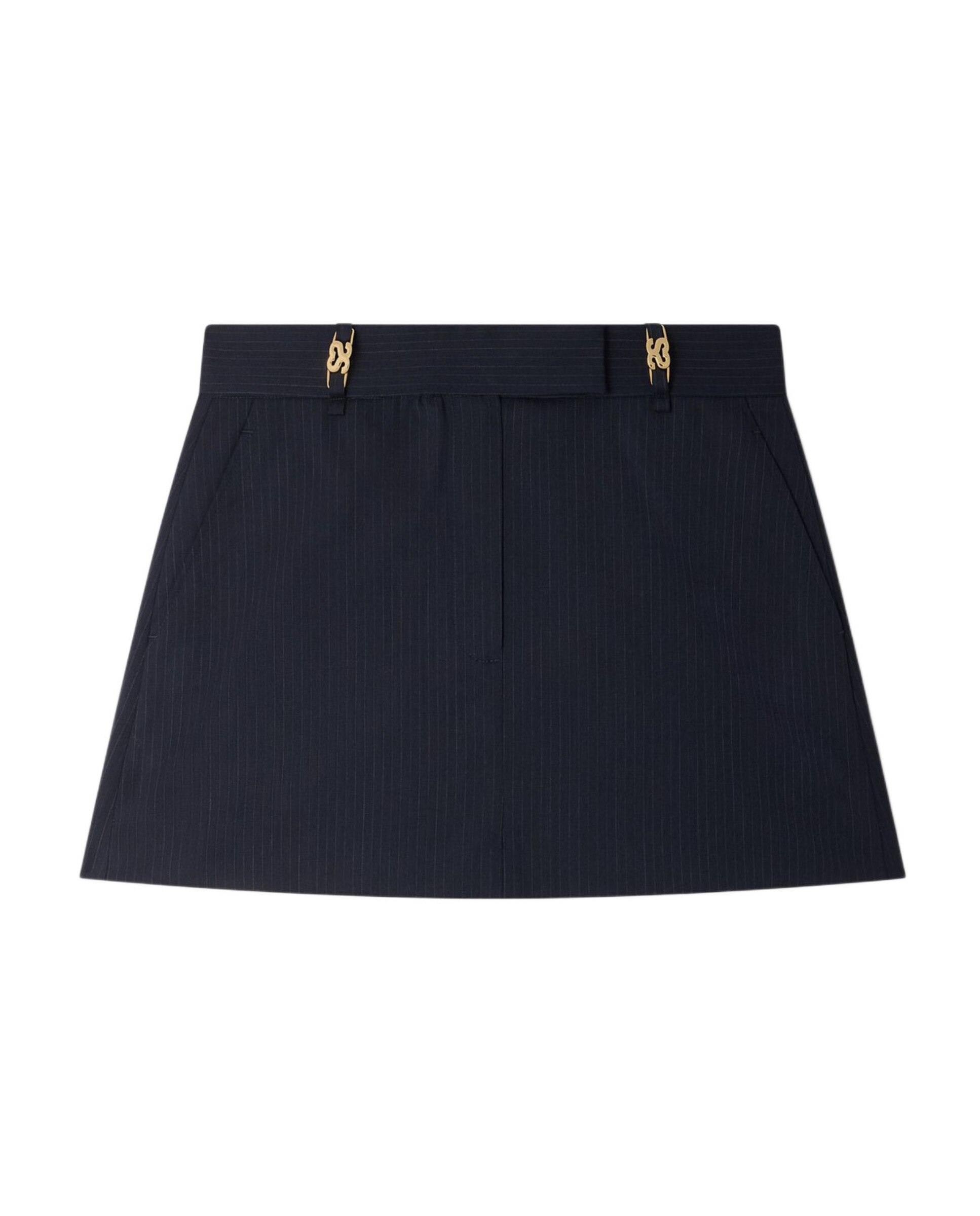 Falda pantalón corta de raya diplomática y corte evasé con lana - Sandro - Azul marino Azul marino-6