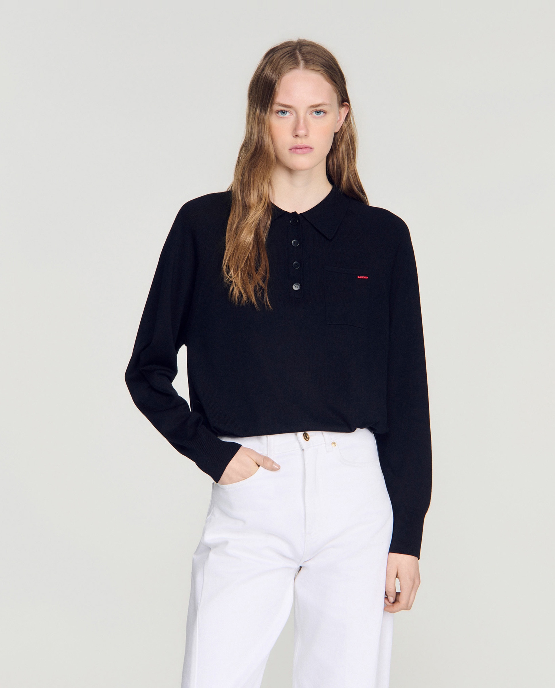 Polo de mujer de lana fina con logo - Sandro - Negro Negro-1