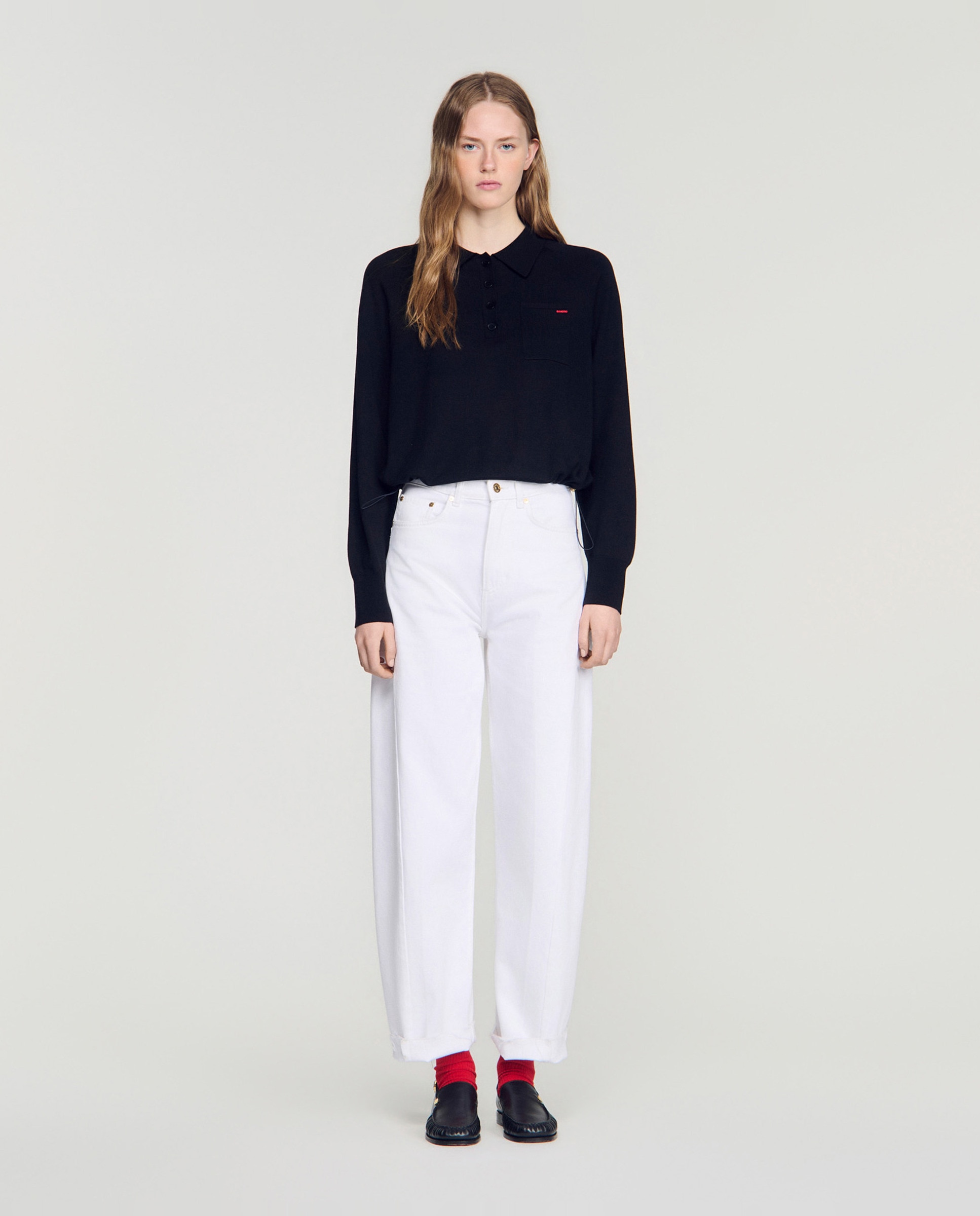 Polo de mujer de lana fina con logo - Sandro - Negro Negro-3