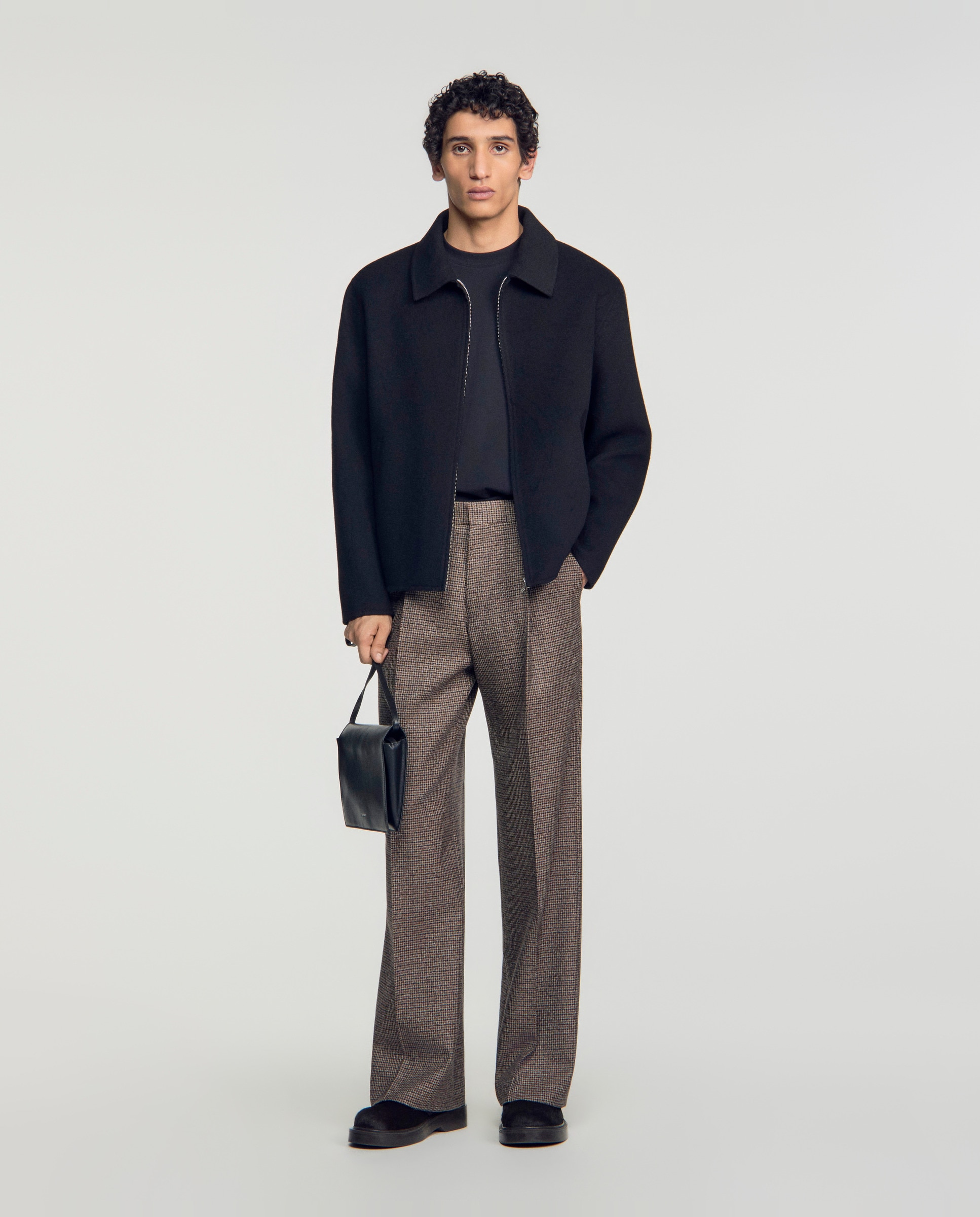 Cazadora de piel de hombre con cremallera y cuello camisero - Sandro - Negro Negro-4
