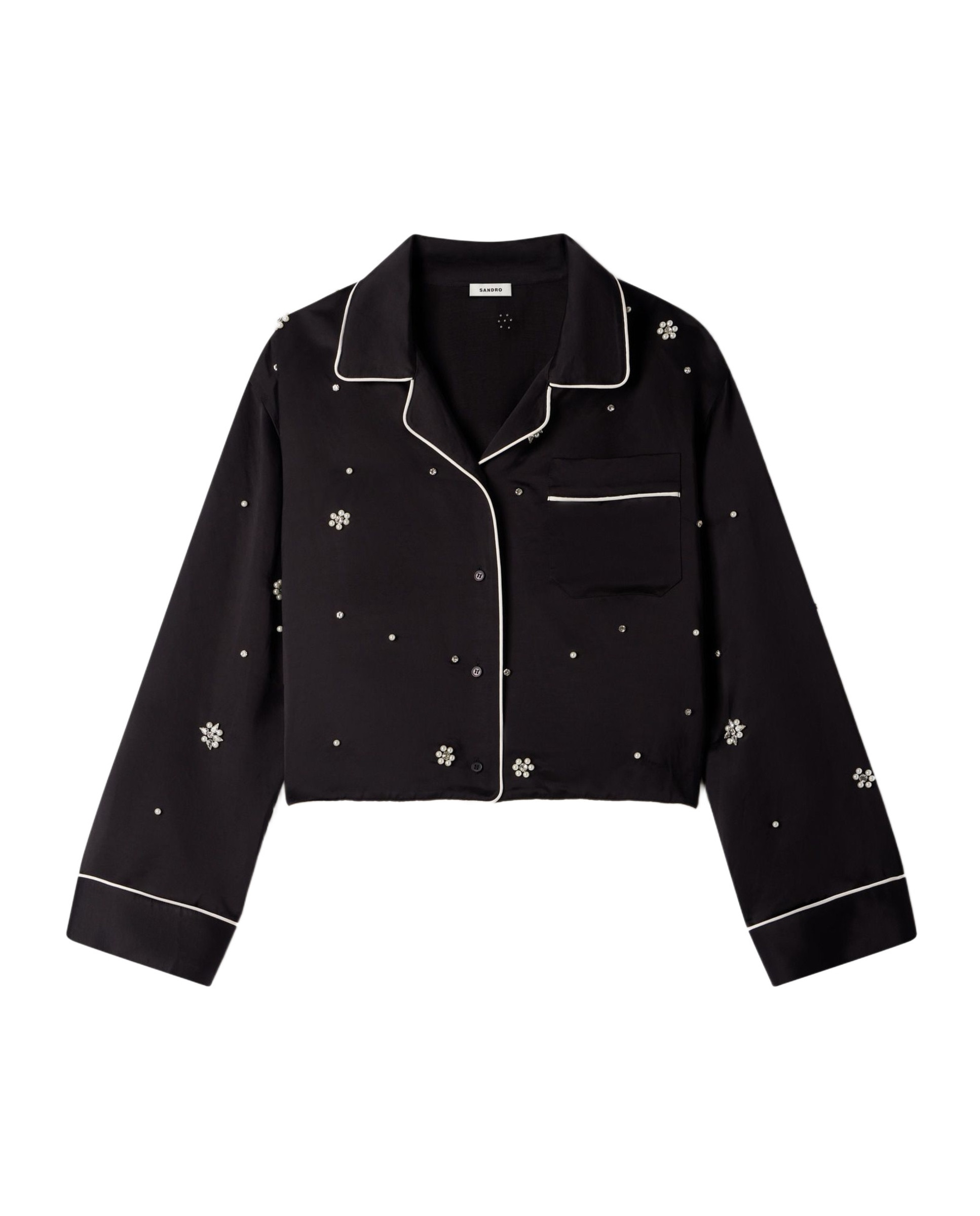 Camisa de mujer de estilo pijama bordada con perlas y strass - Sandro - Negro Negro-6