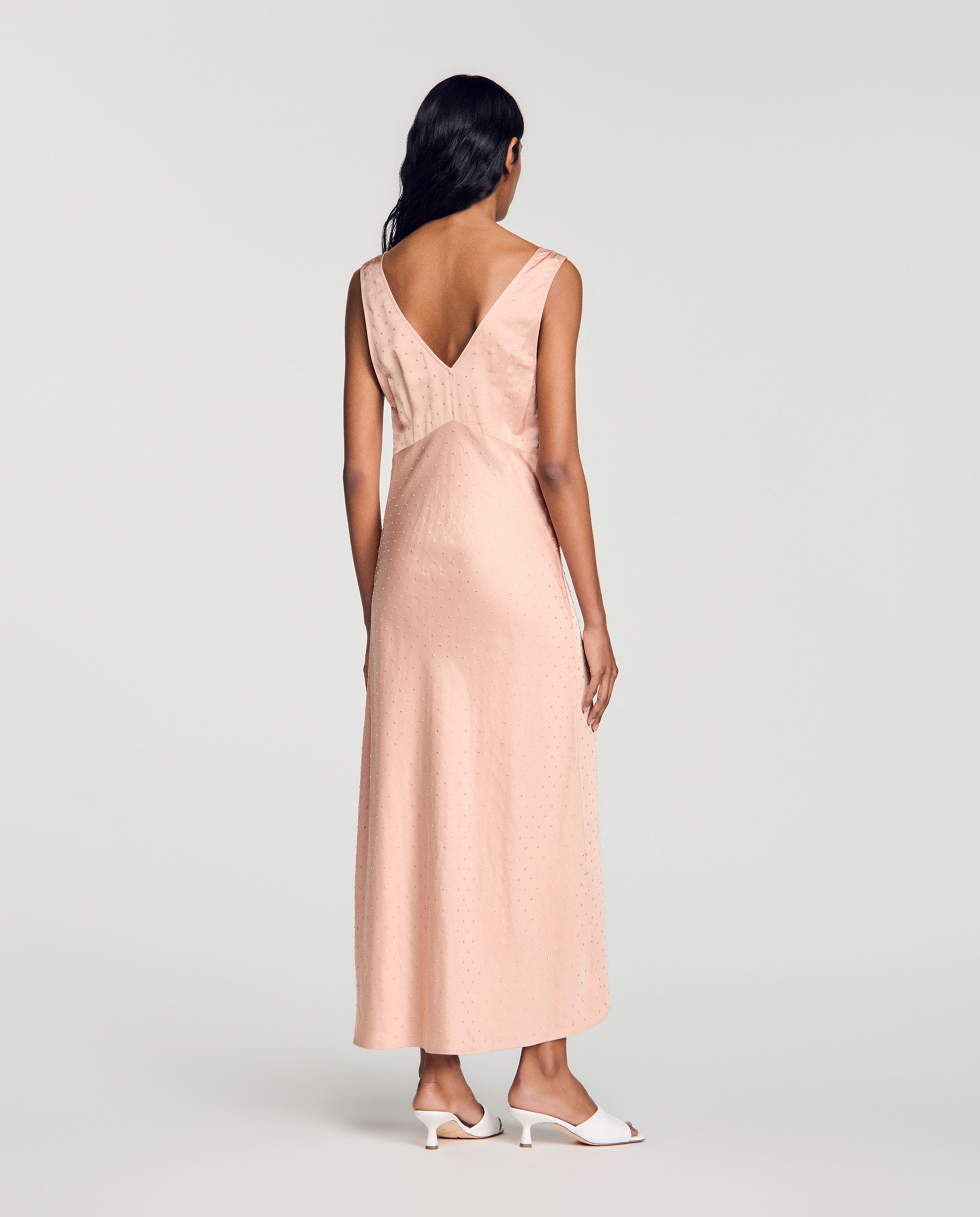Vestido midi lencero con encaje y strass - Sandro - Natural Natural-2
