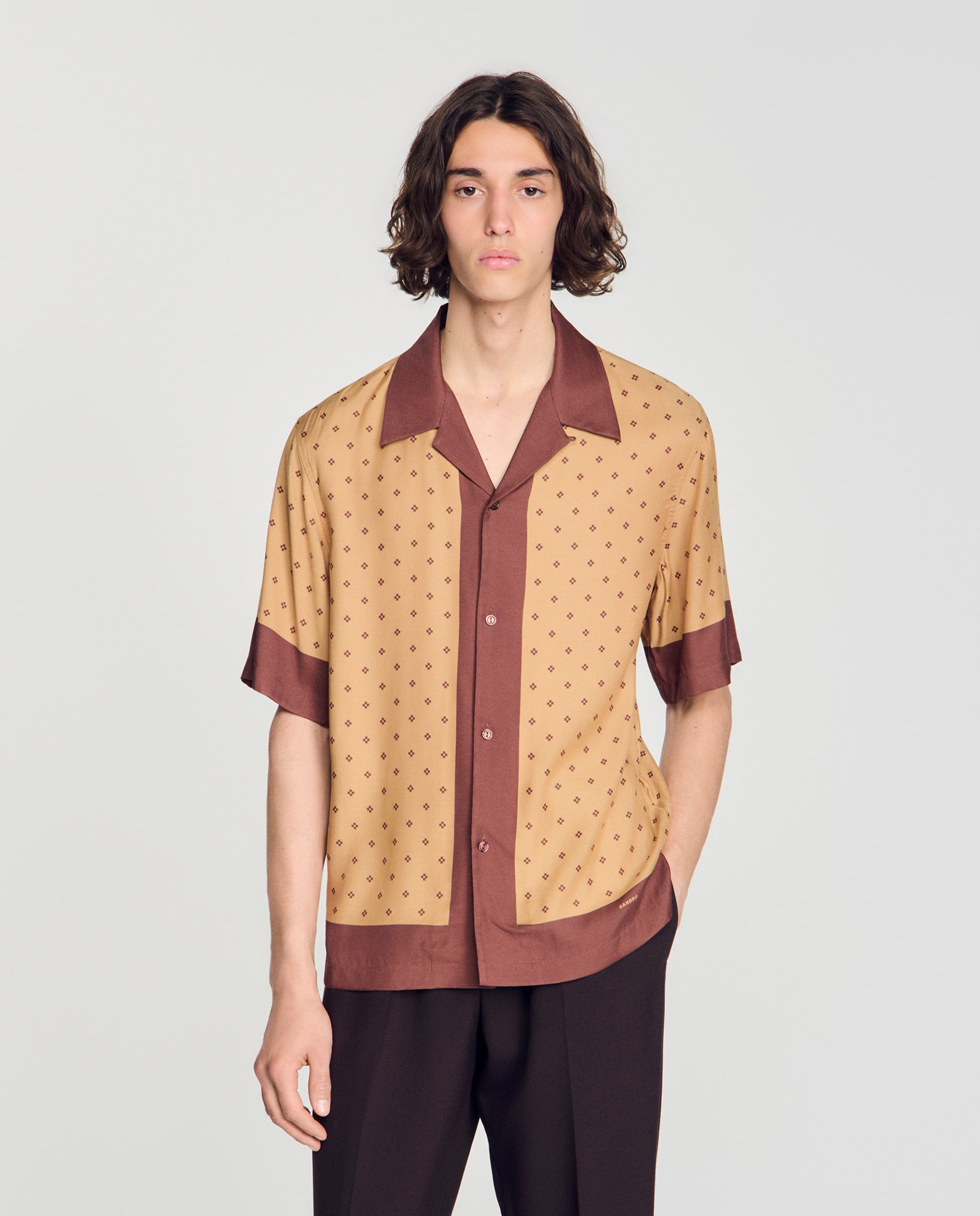 Camisa de cuadros para hombre corte fluido estampado micro cross - Sandro - Camel Camel-1