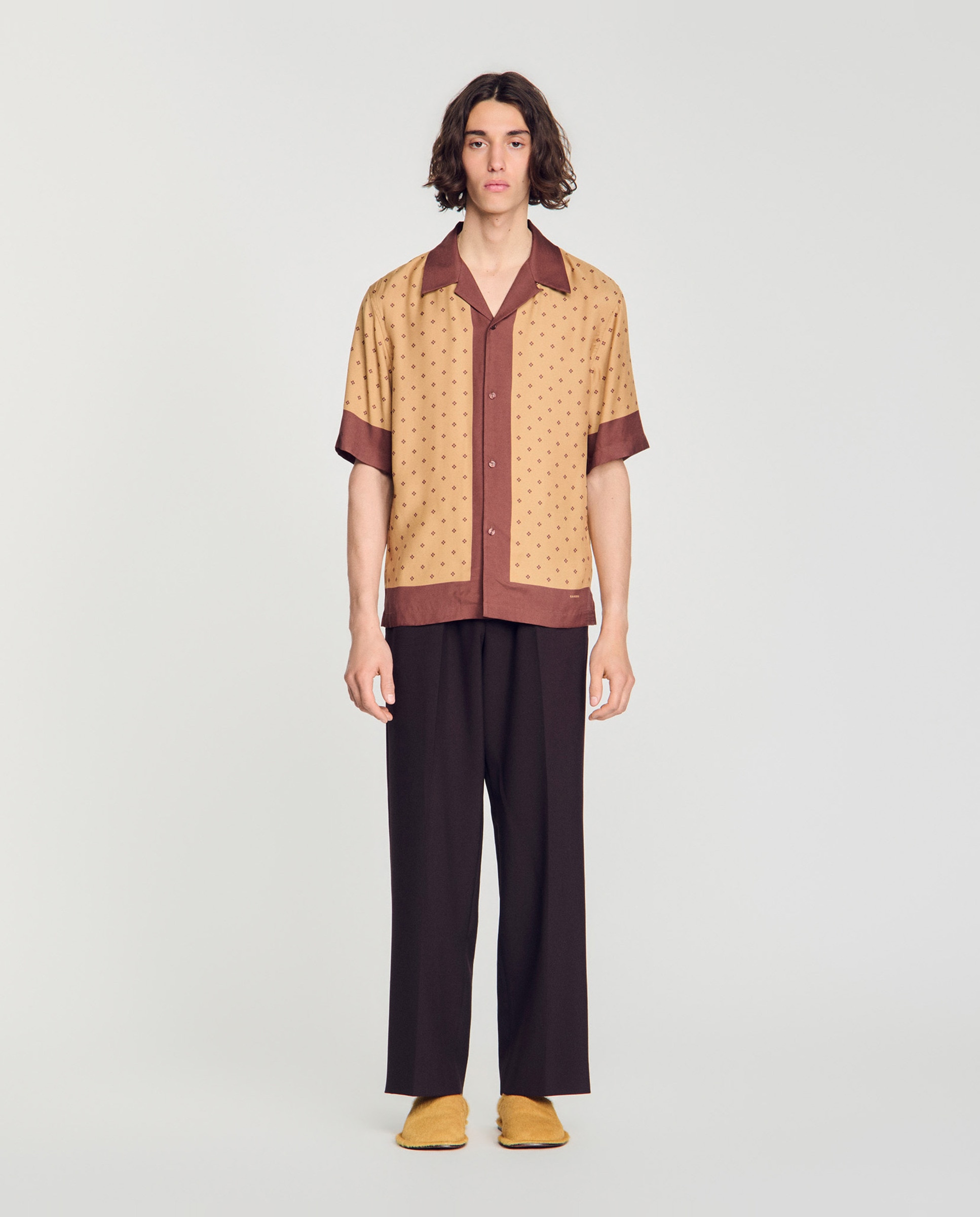 Camisa de cuadros para hombre corte fluido estampado micro cross - Sandro - Camel Camel-3