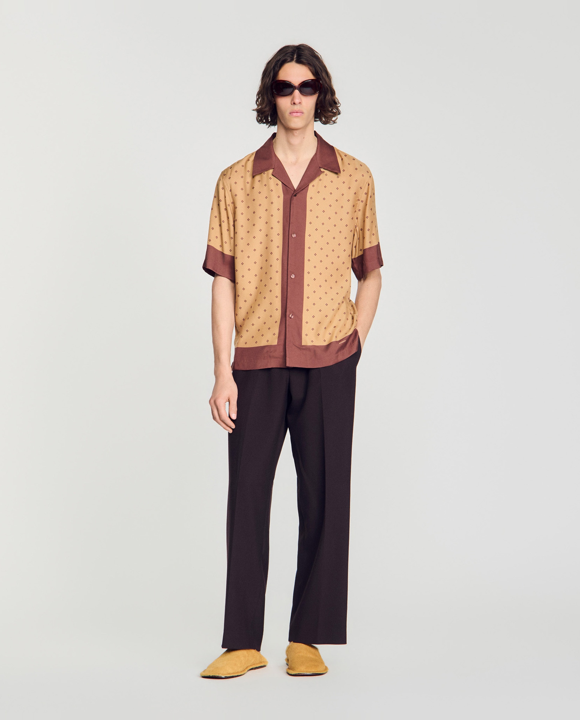 Camisa de cuadros para hombre corte fluido estampado micro cross - Sandro - Camel Camel-4