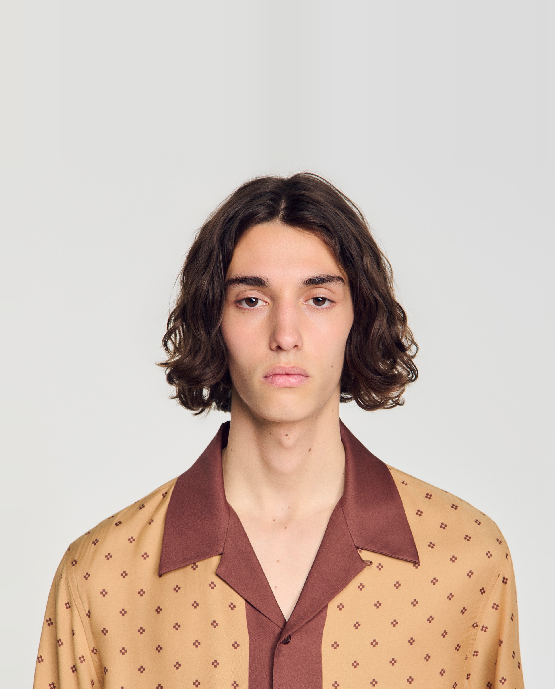 Camisa de cuadros para hombre corte fluido estampado micro cross - Sandro - Camel Camel-5