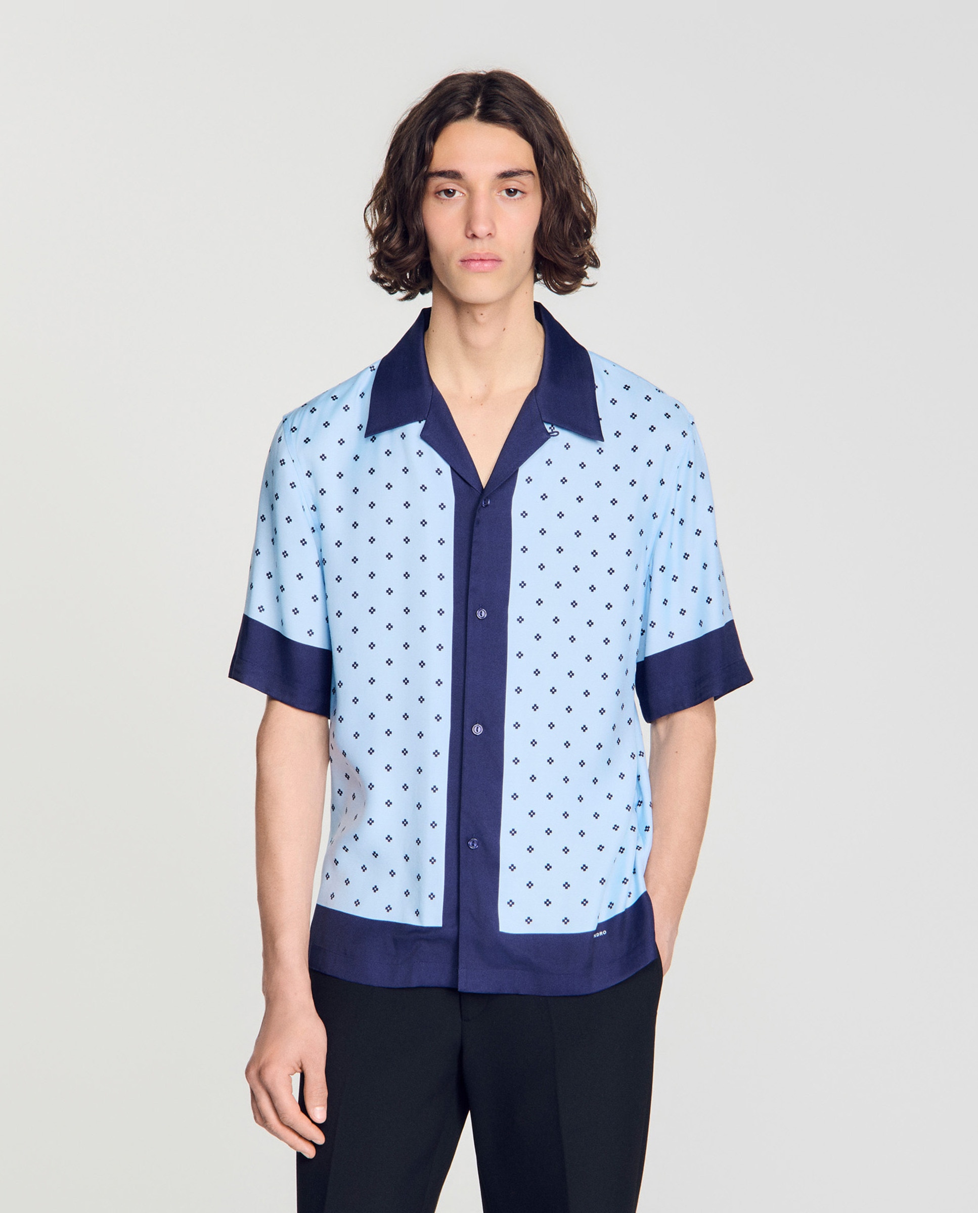 Camisa de cuadros para hombre corte fluido estampado micro cross - Sandro - Azul claro Azul claro-1
