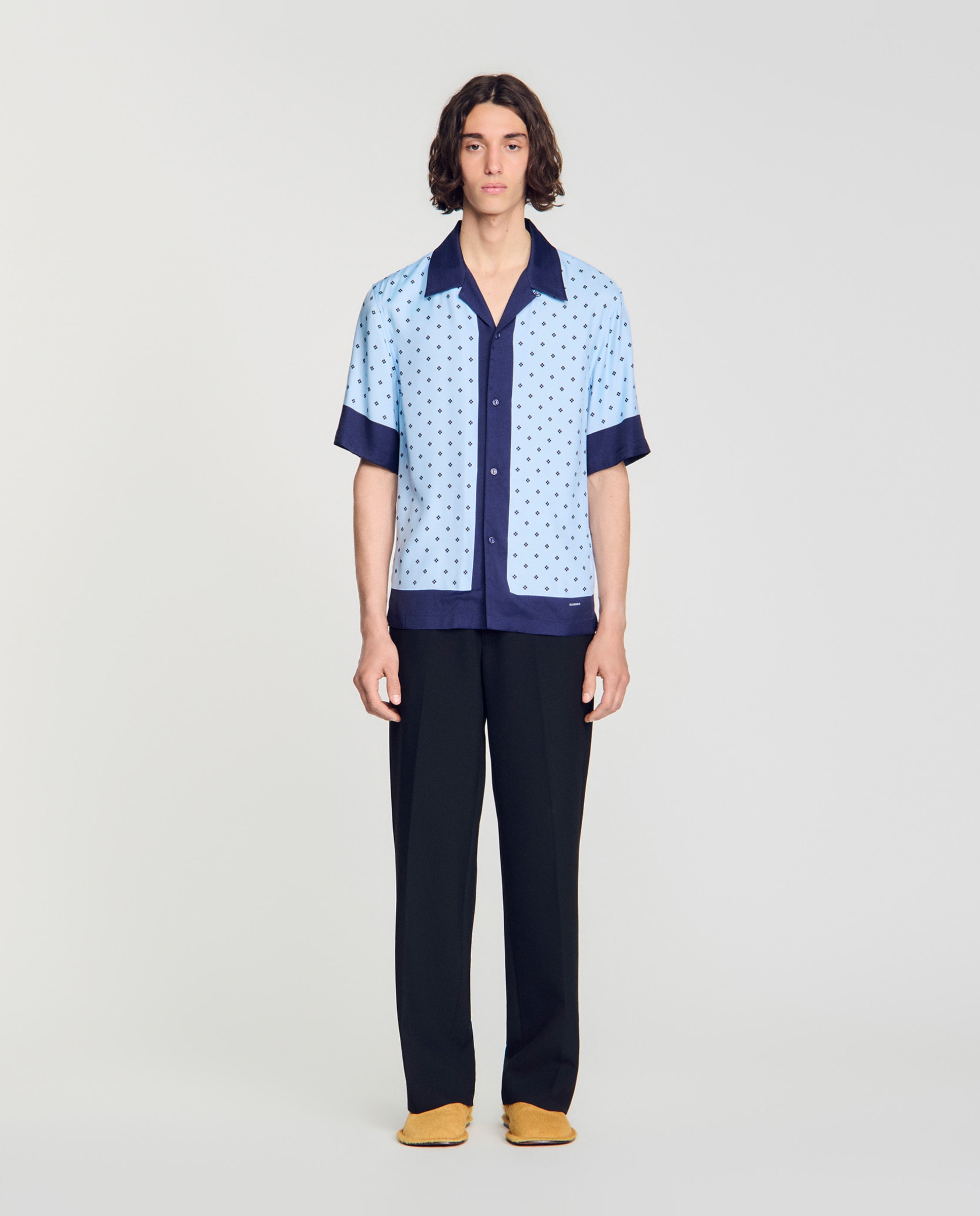 Camisa de cuadros para hombre corte fluido estampado micro cross - Sandro - Azul claro Azul claro-3