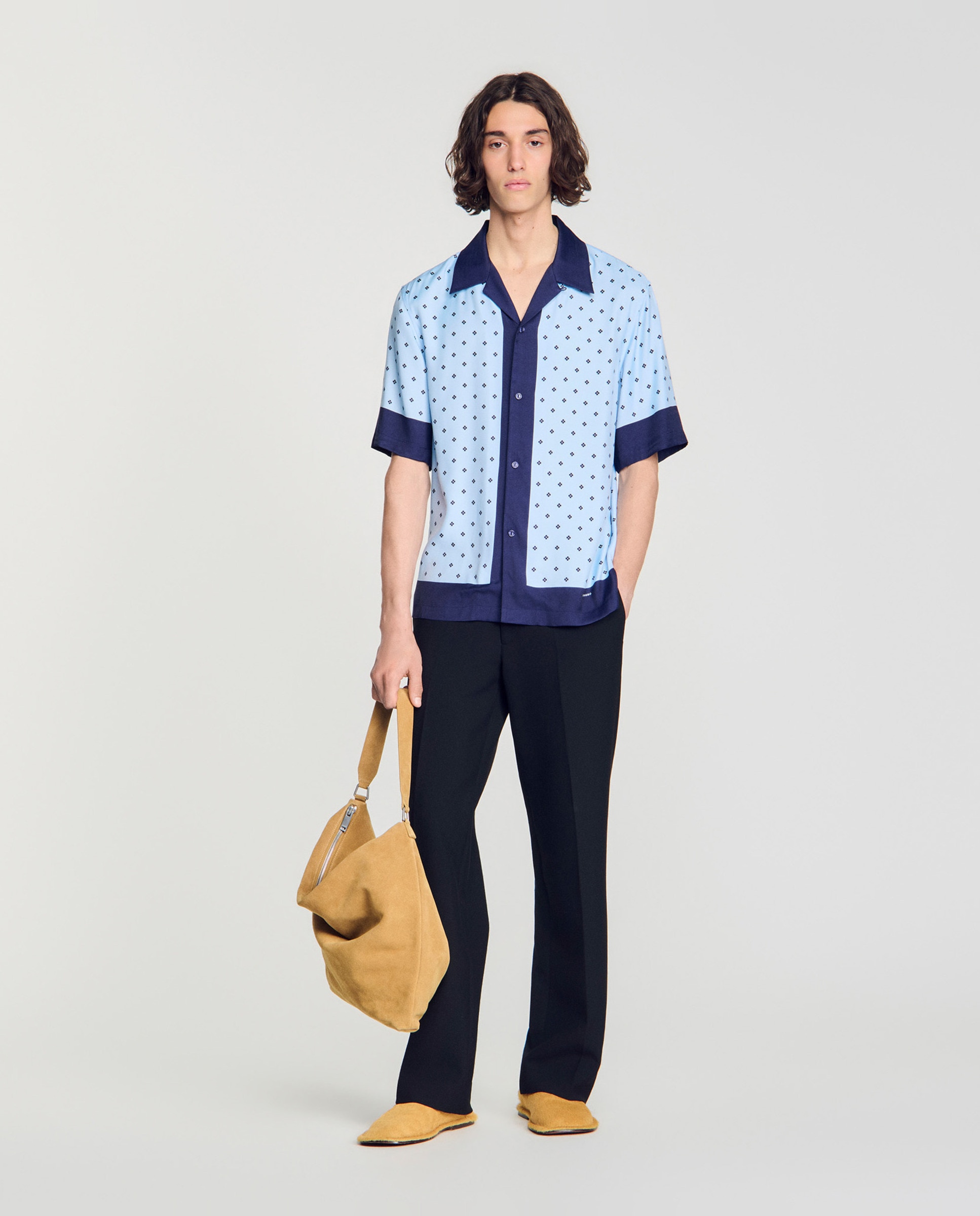 Camisa de cuadros para hombre corte fluido estampado micro cross - Sandro - Azul claro Azul claro-4