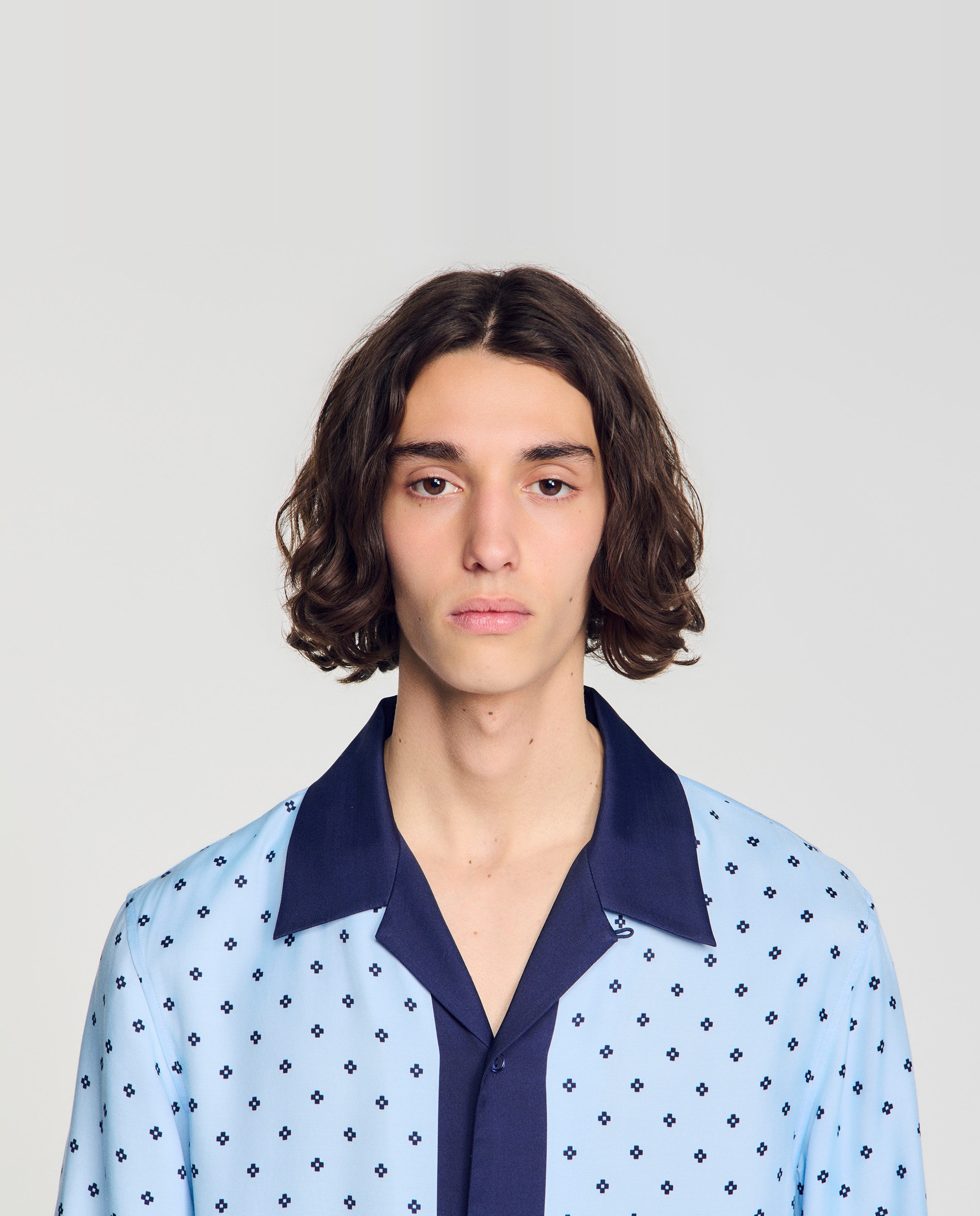 Camisa de cuadros para hombre corte fluido estampado micro cross - Sandro - Azul claro Azul claro-5