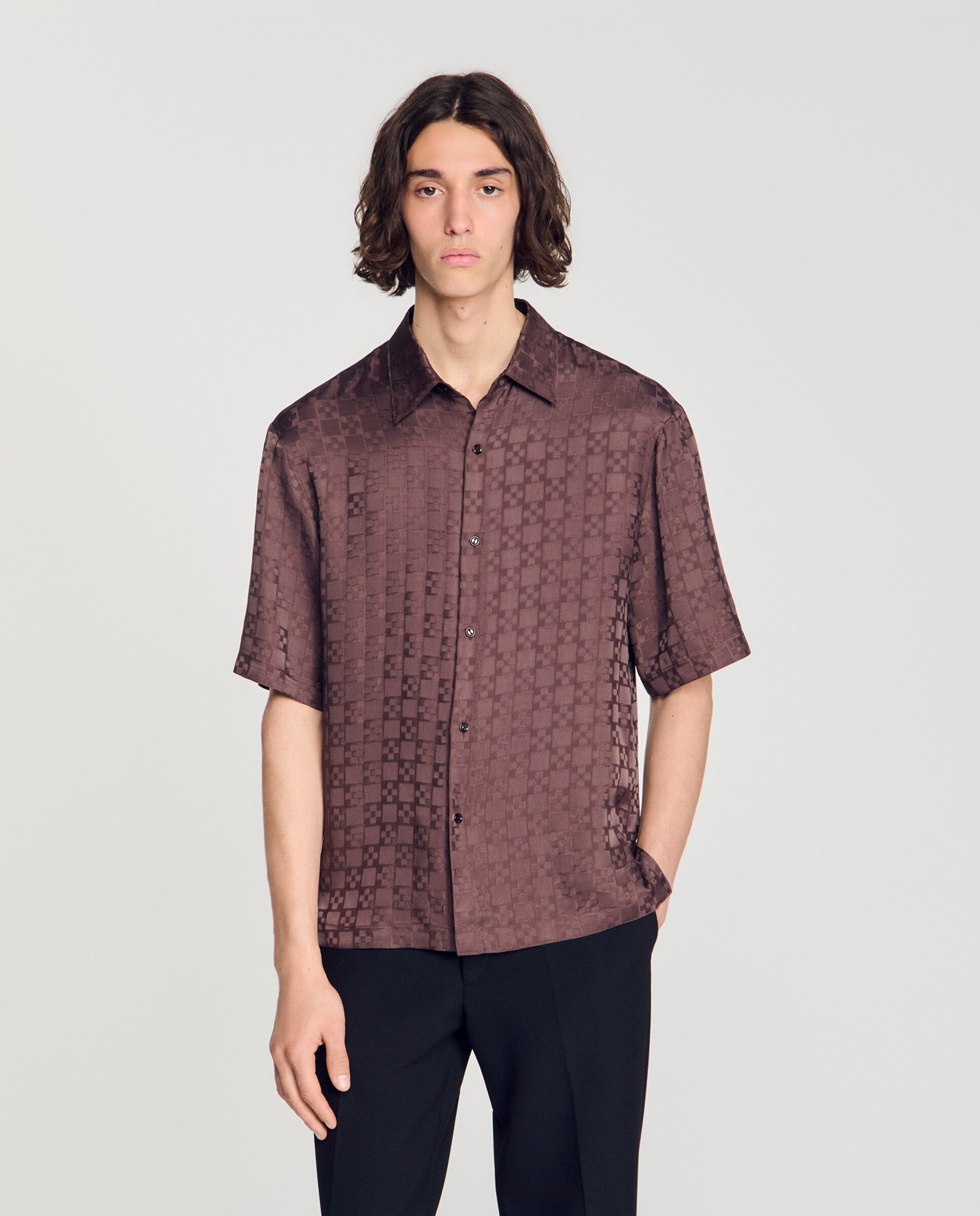 Camisa de hombre fluida jacquard de cuadros - Sandro - Marrón oscuro Marrón oscuro-1