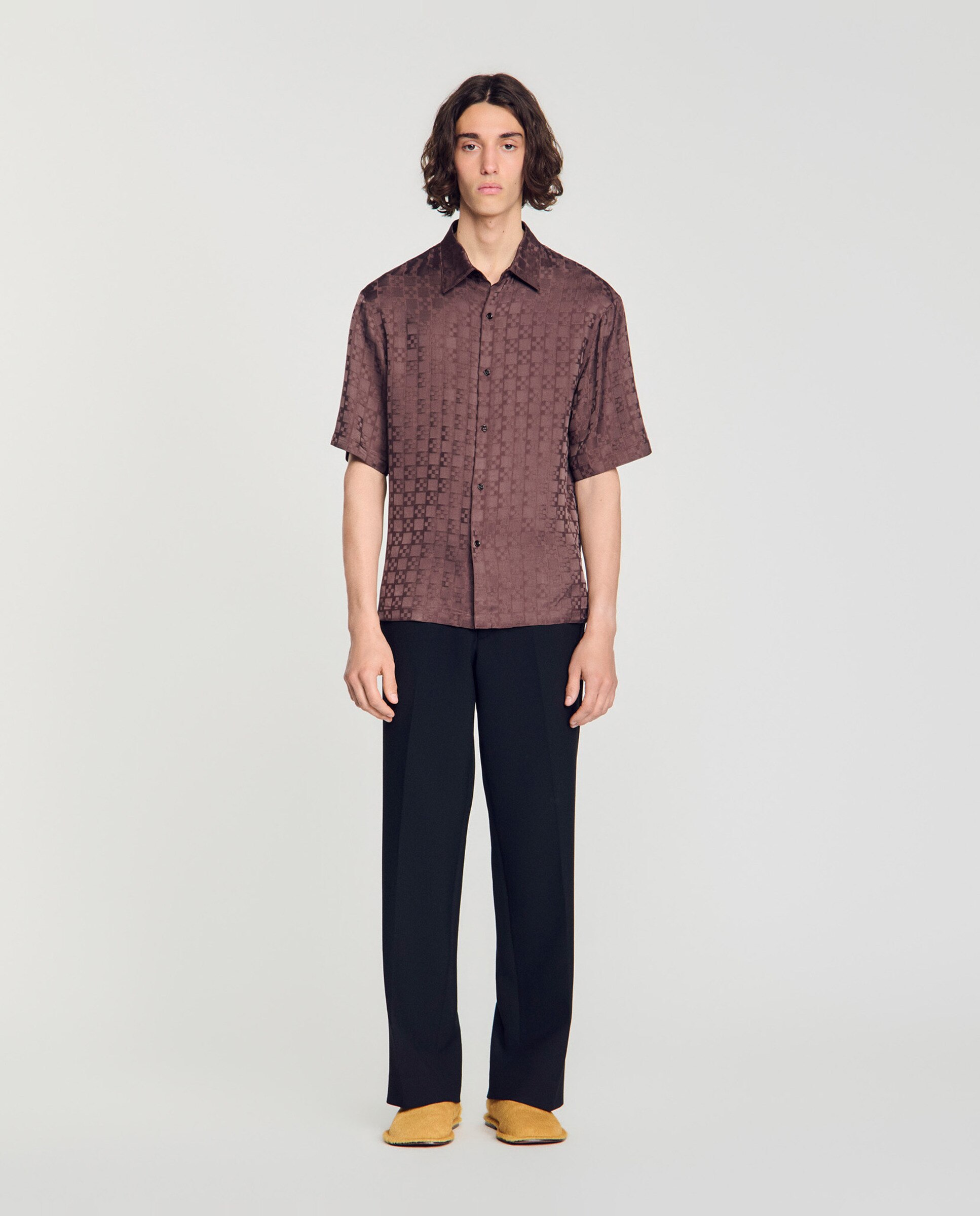 Camisa de hombre fluida jacquard de cuadros - Sandro - Marrón oscuro Marrón oscuro-3
