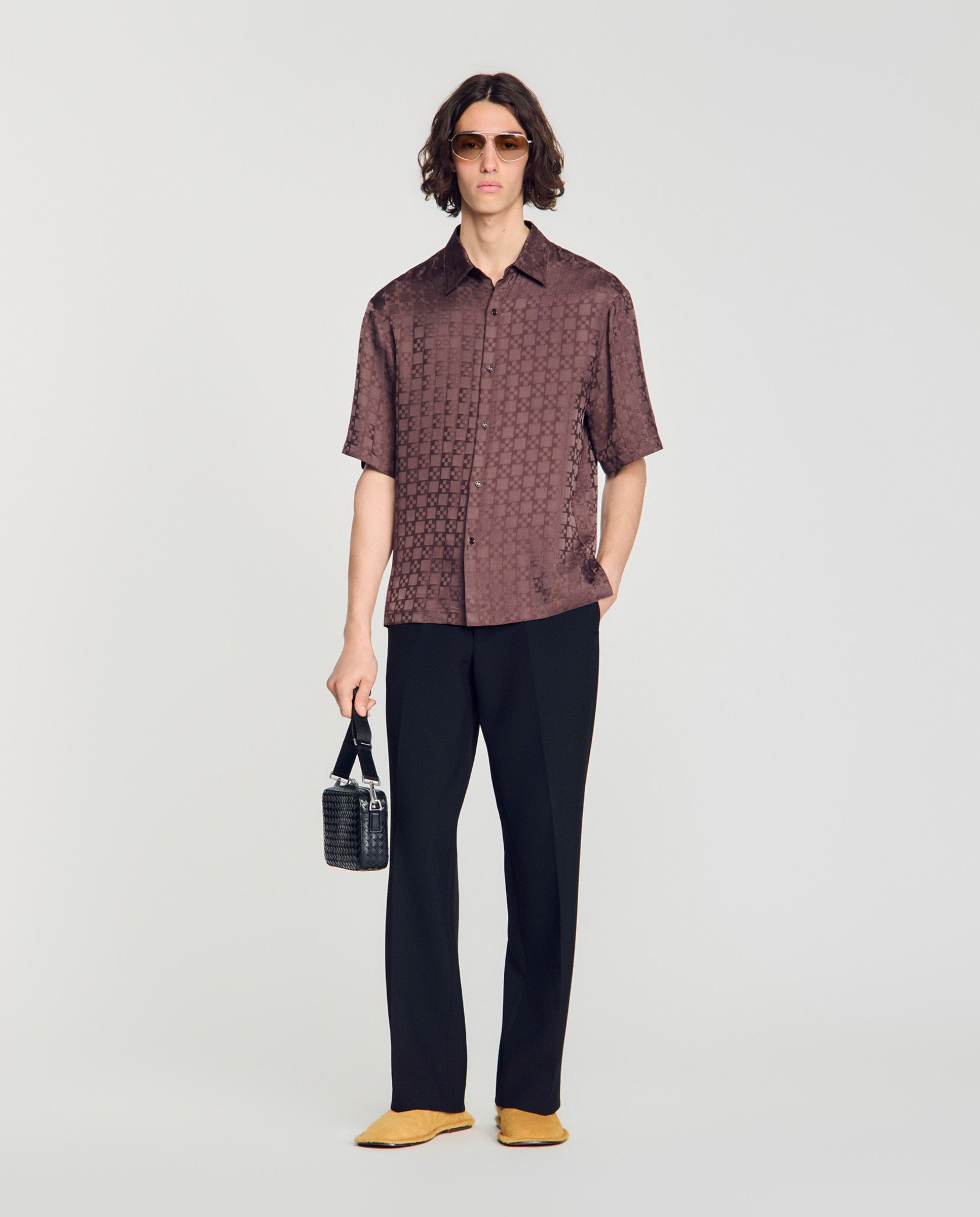 Camisa de hombre fluida jacquard de cuadros - Sandro - Marrón oscuro Marrón oscuro-4