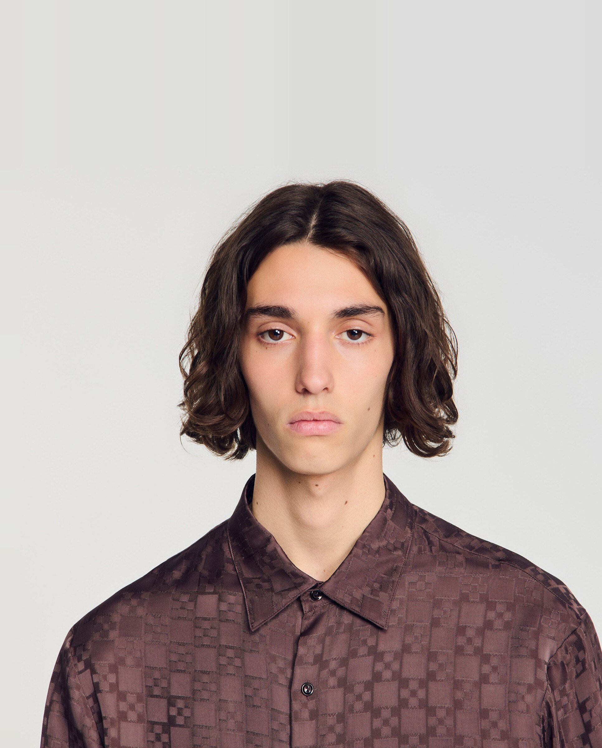Camisa de hombre fluida jacquard de cuadros - Sandro - Marrón oscuro Marrón oscuro-5