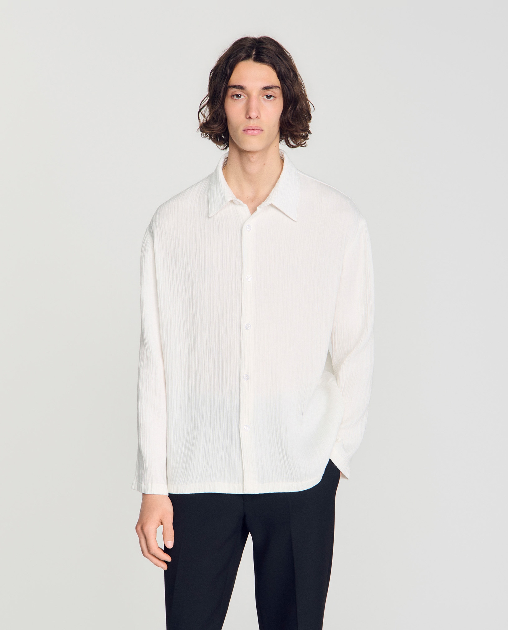 Camisa de lino de hombre fluida efecto arrugado - Sandro - Blanco Blanco-1