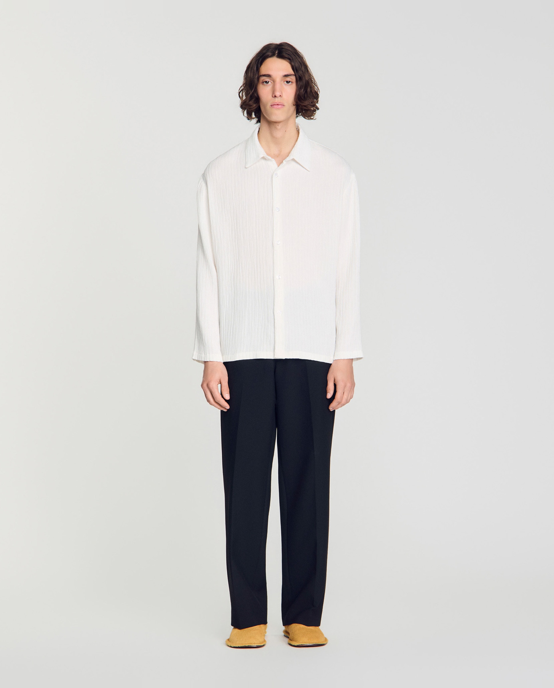 Camisa de lino de hombre fluida efecto arrugado - Sandro - Blanco Blanco-3