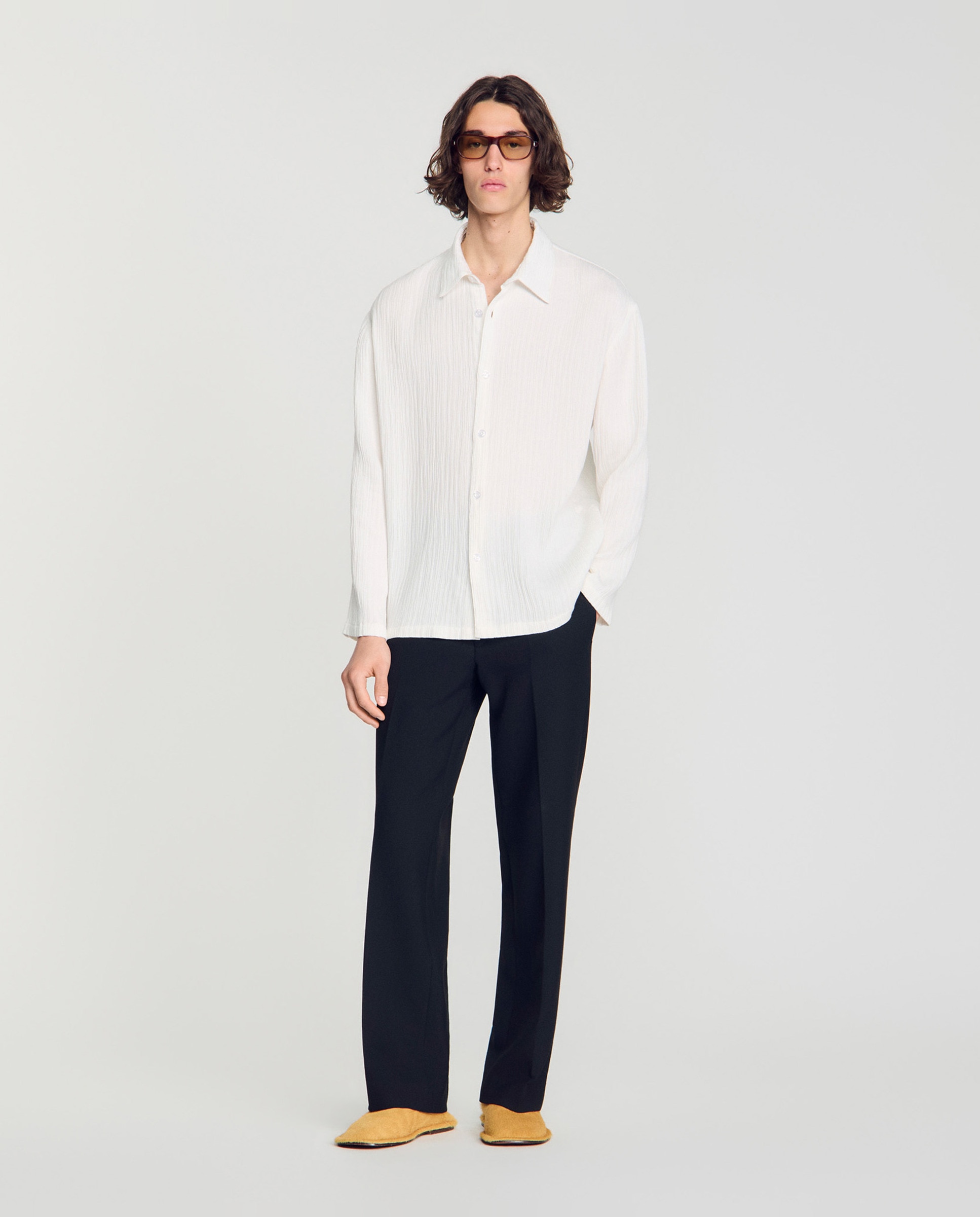 Camisa de lino de hombre fluida efecto arrugado - Sandro - Blanco Blanco-4